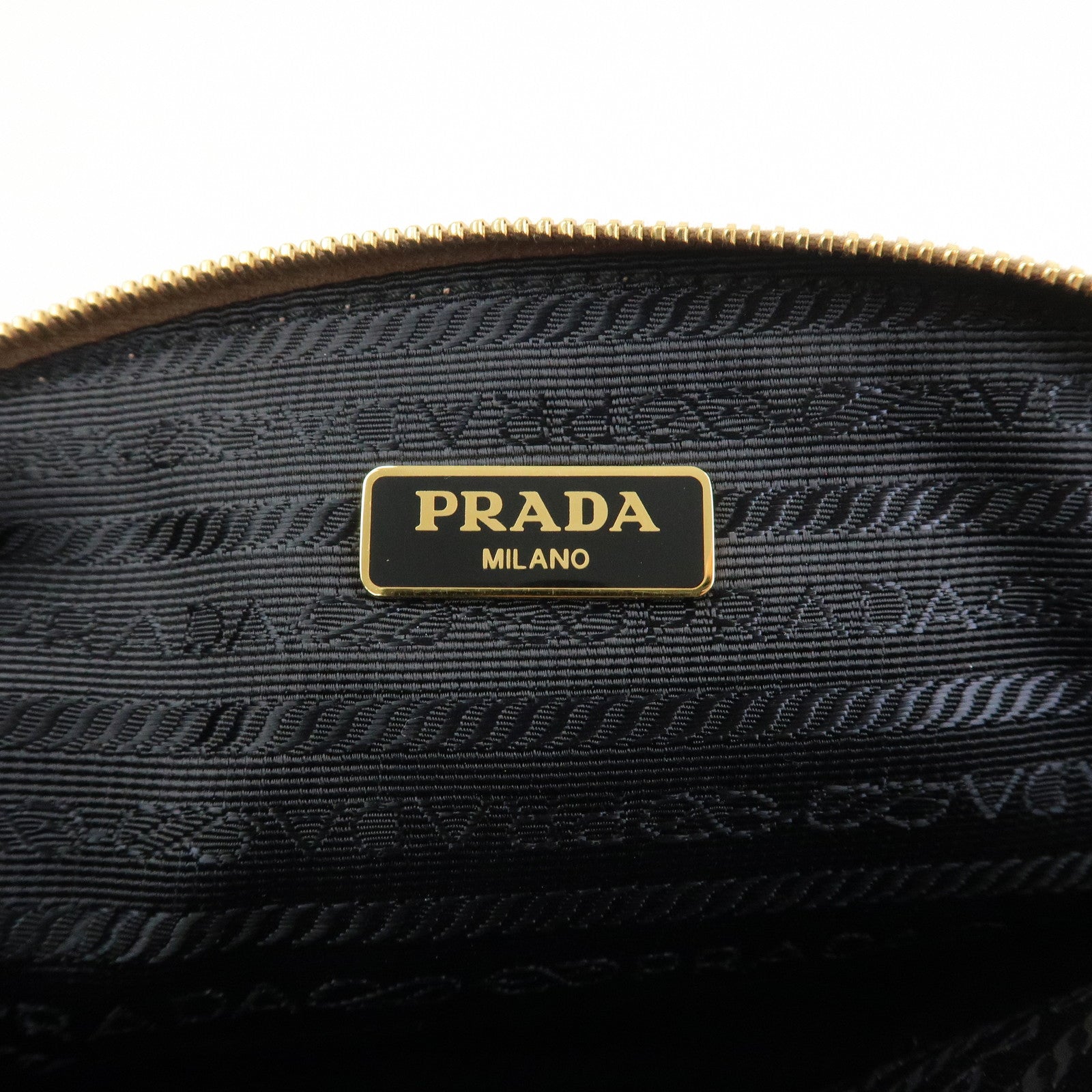 PRADA Logo Leather Cosmetic Pouch Clutch Beige 1ND005