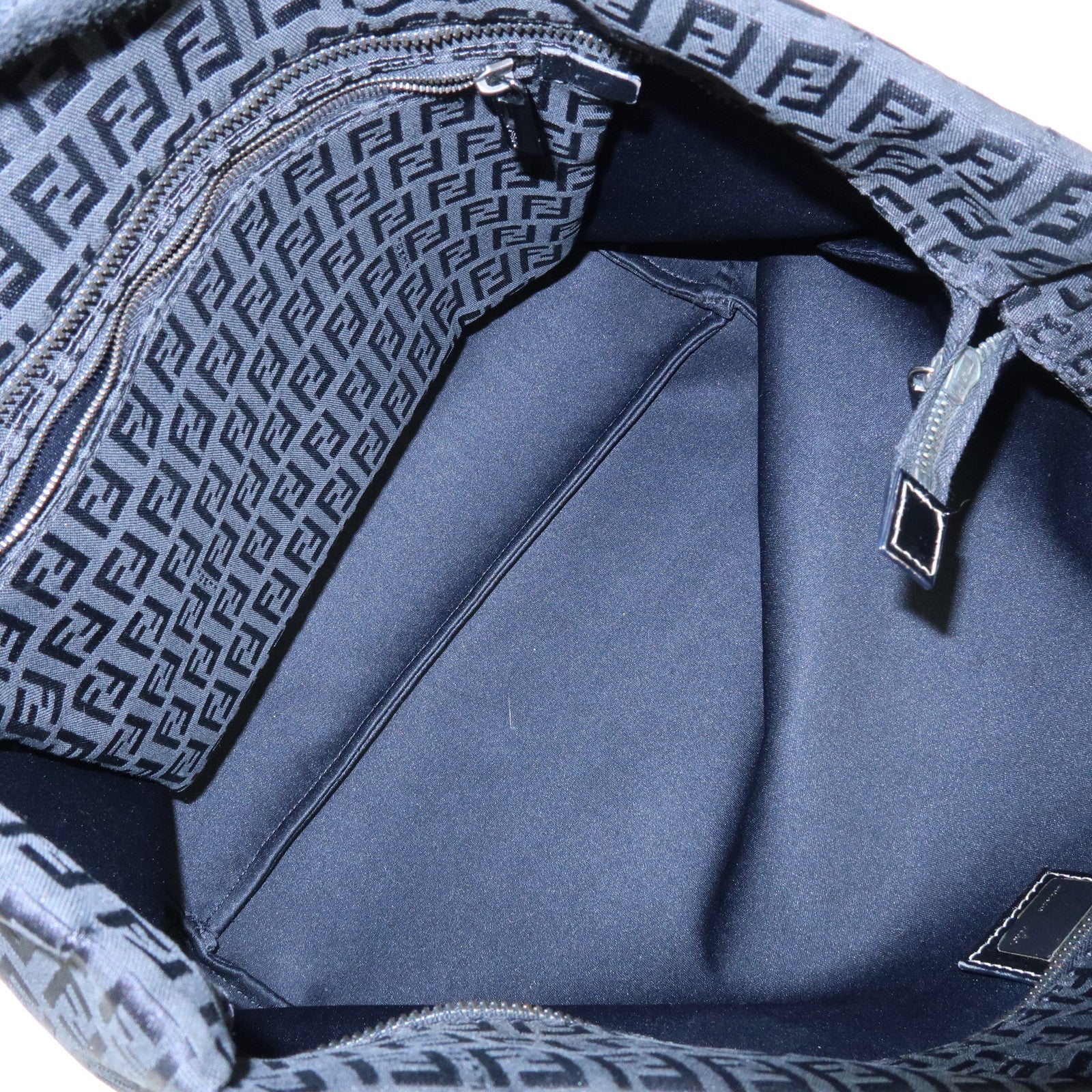 FENDI Zucchino Jacquard Canvas Leather Tote Bag Shoulder Bag 8BH025