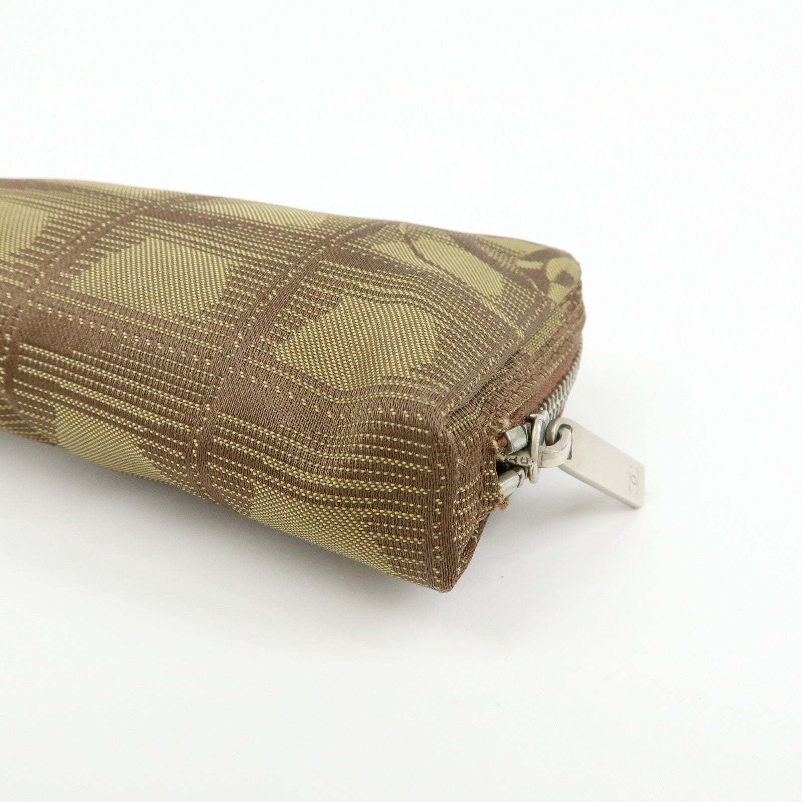 CHANEL New Travel Line Nylon Jacquard Mini Pouch Cosmetic Bag Khaki