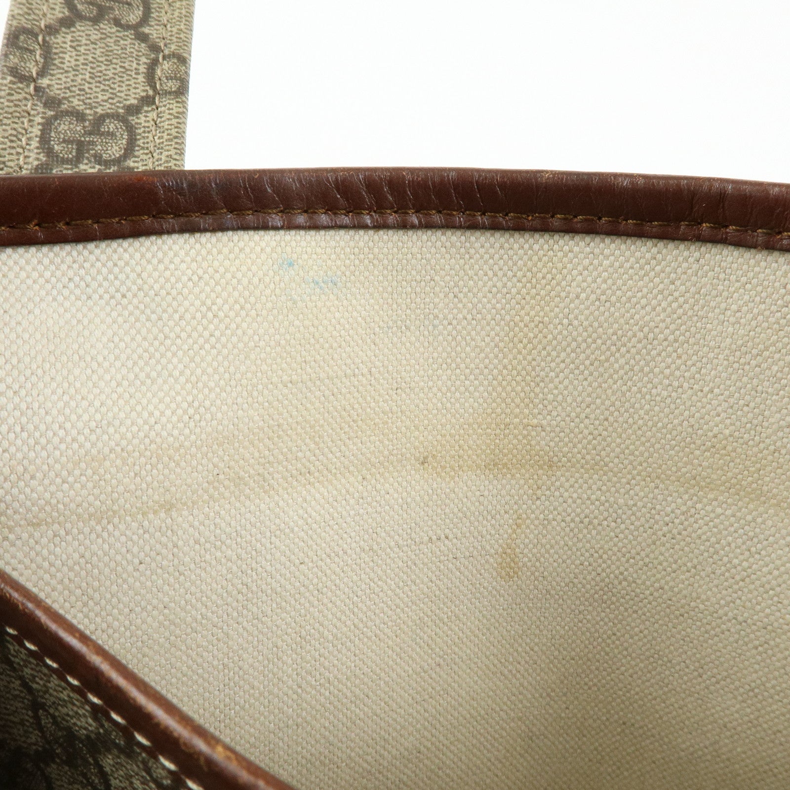 GUCCI GG Supreme Sherry Leather Tote Bag Beige Brown 211134