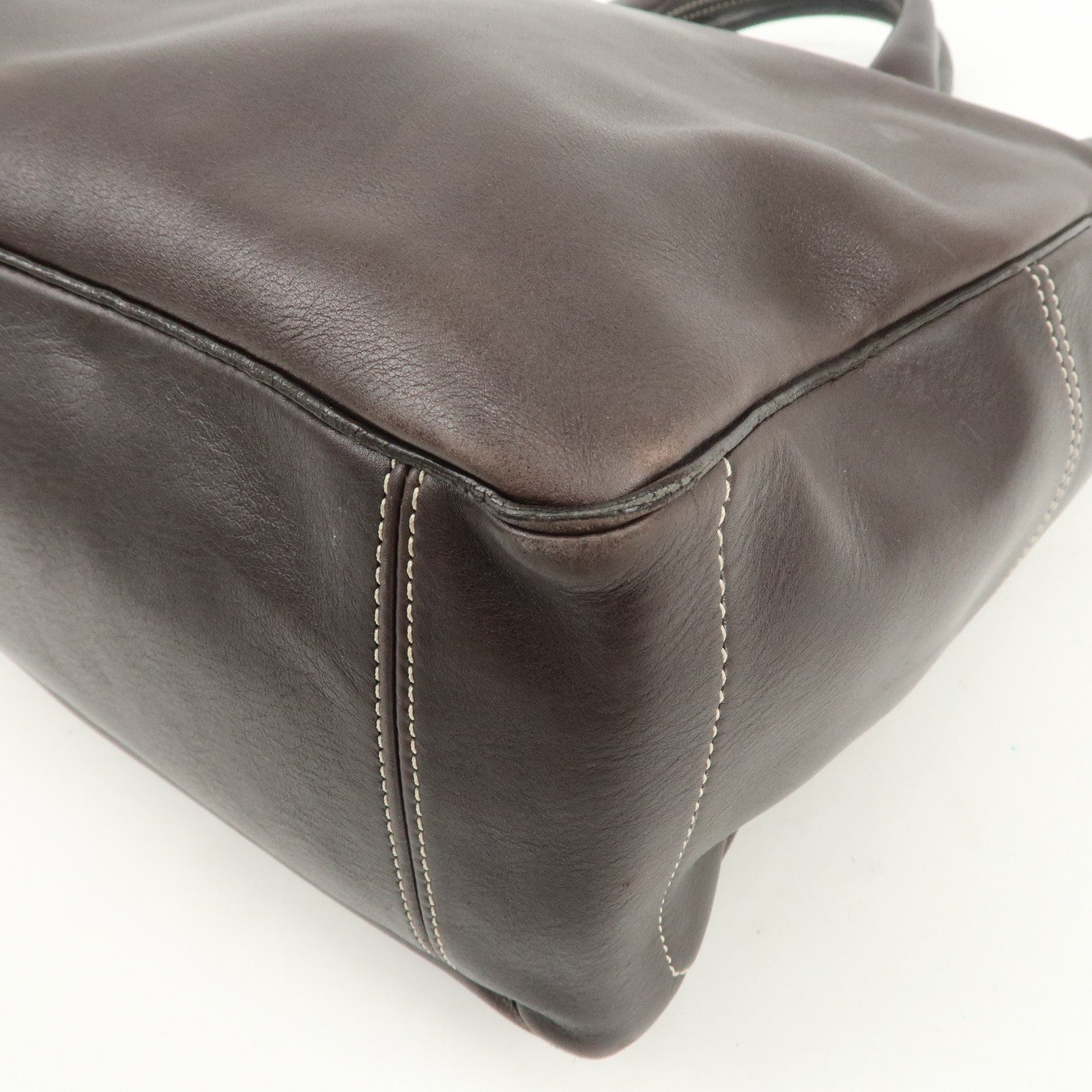 CELINE Macadam Logo Leather Tote Bag Hand Bag Dark Brown