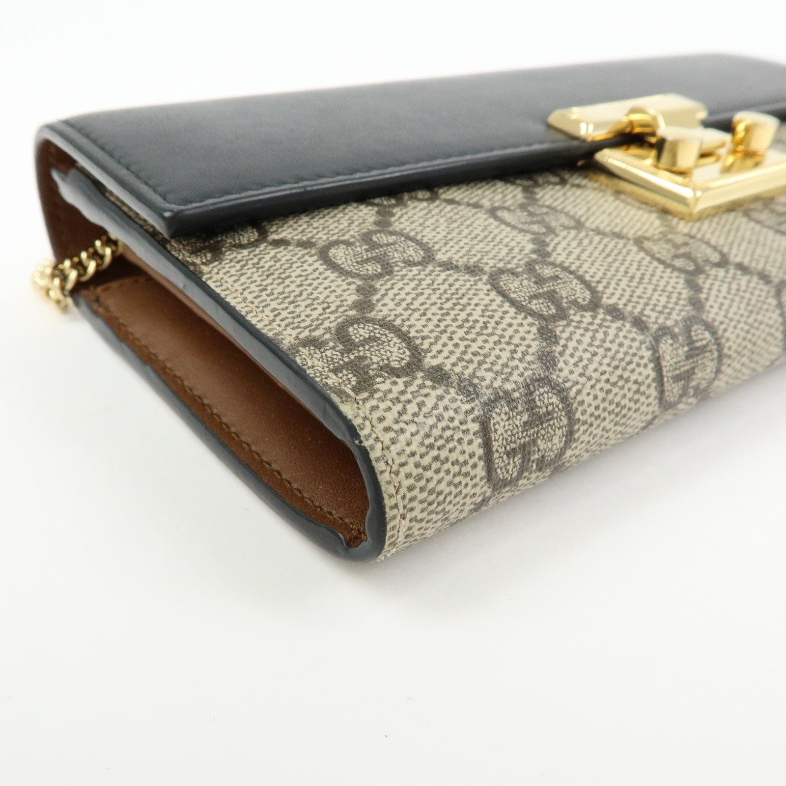 GUCCI GG Supreme Leather Chain Long Wallet WOC Beige Black 453506