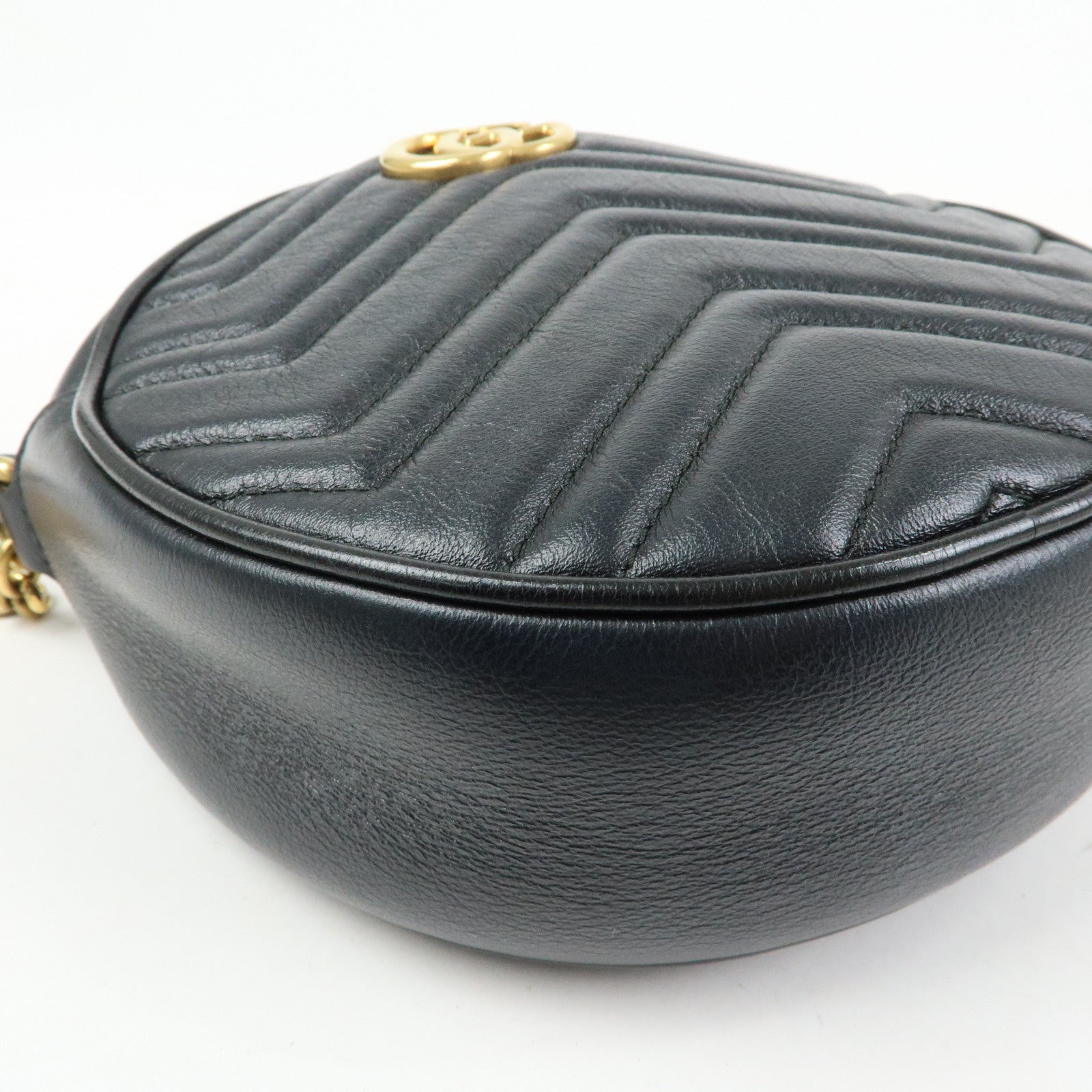 GUCCI GG Marmont Leather Chain Shoulder Round Bag Black 550154
