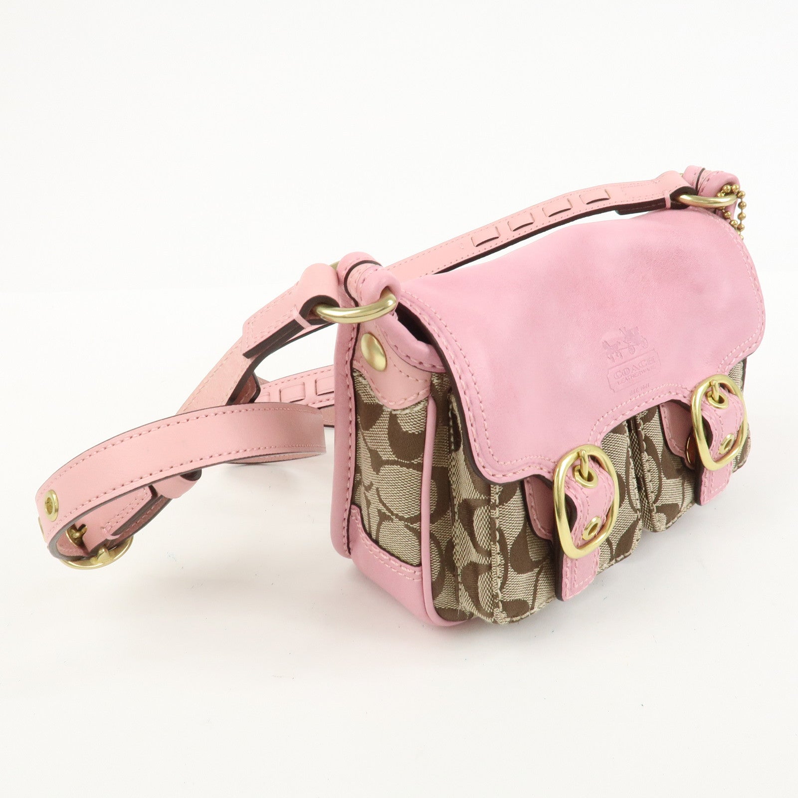 COACH Signature Canvas Leather Shoulder Crossbody Bag Pink
