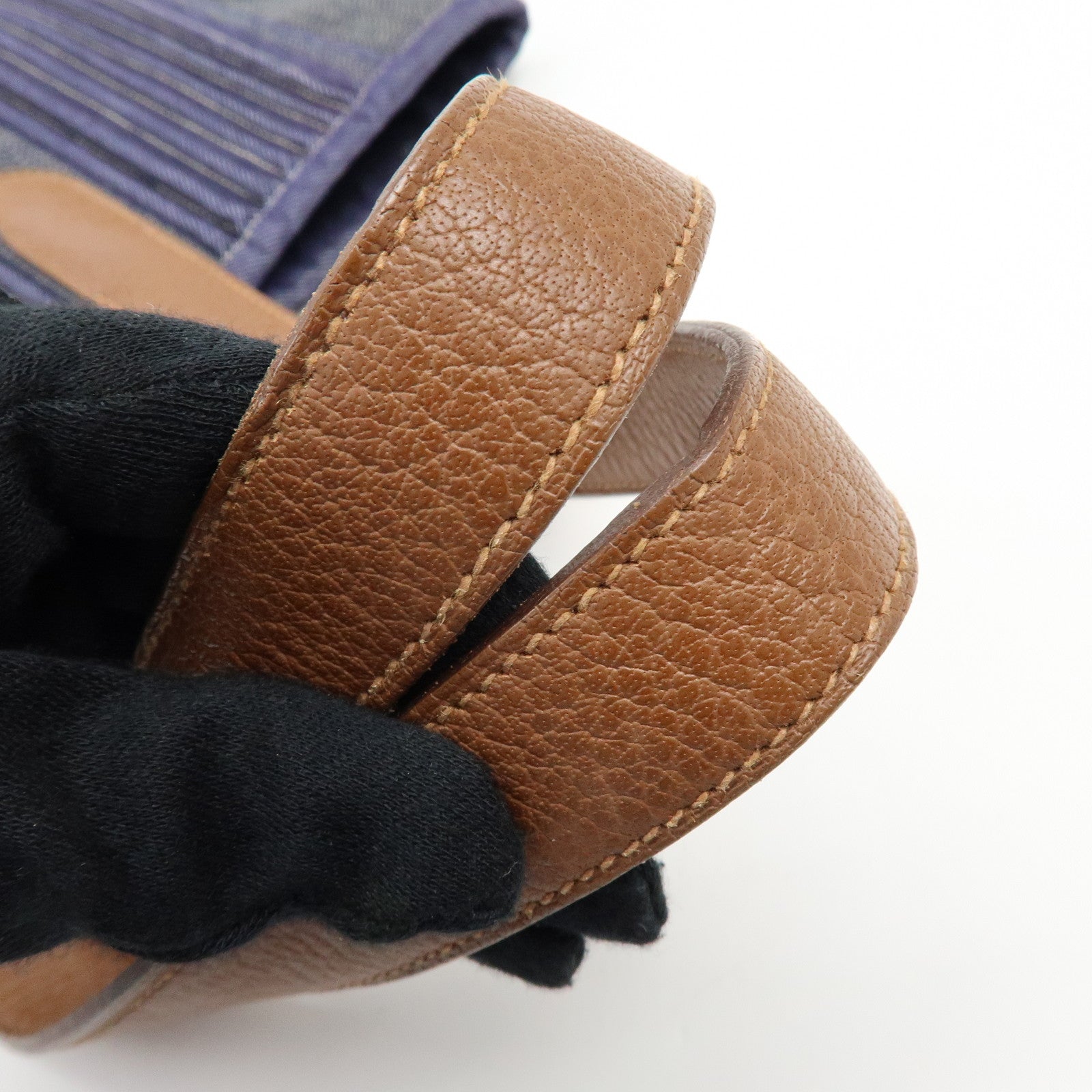 HERMES Calicut Canvas Leather Tote Bag L Stamped Navy Brown