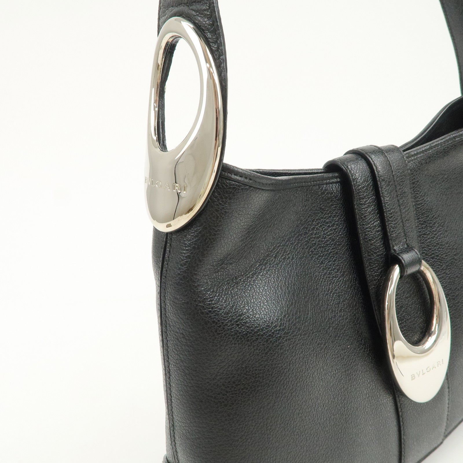 BVLGARI Logo Leather Shoulder Bag Hand Bag Black