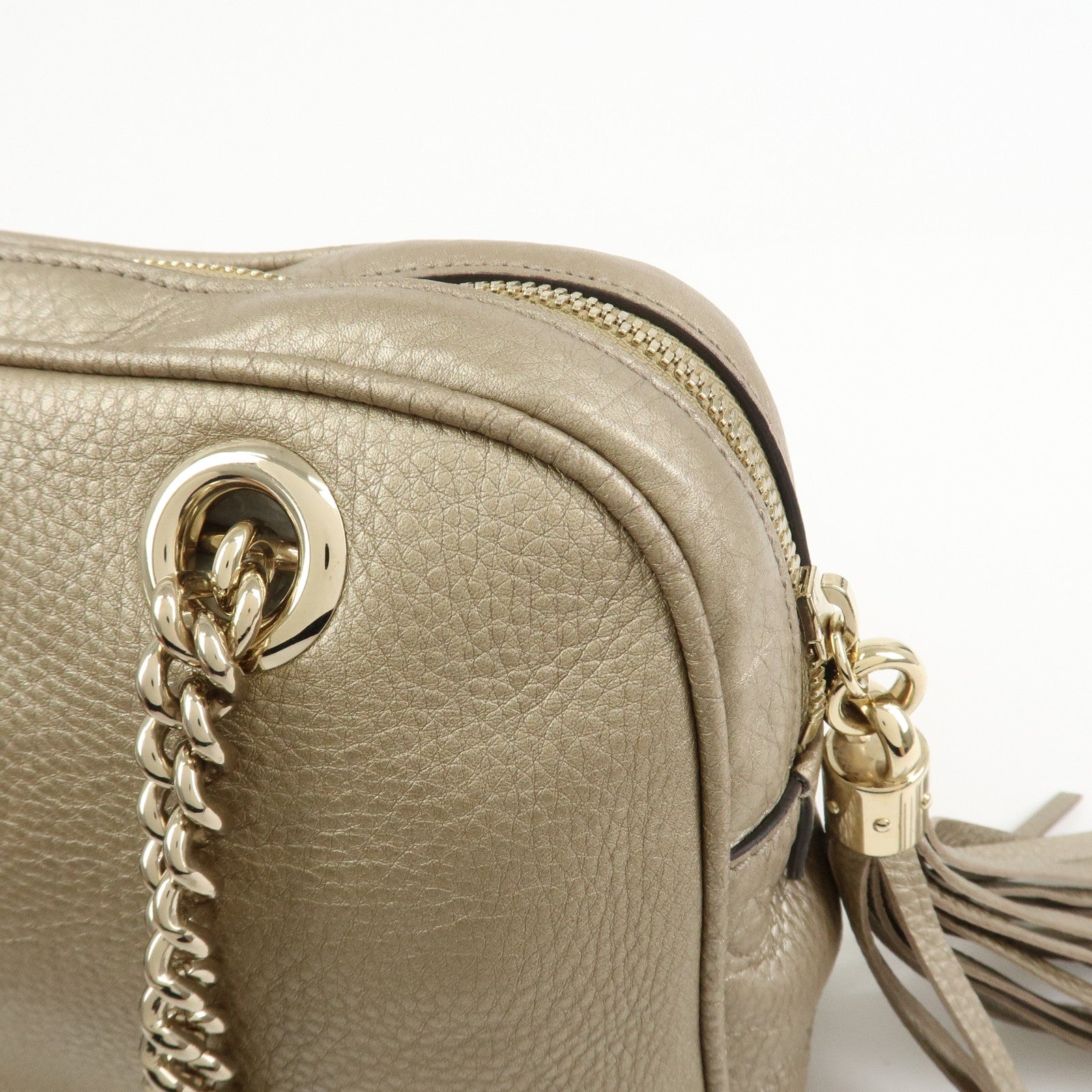 GUCCI SOHO Interlocking G Leather Shoulder Bag Metallic Brown 308983