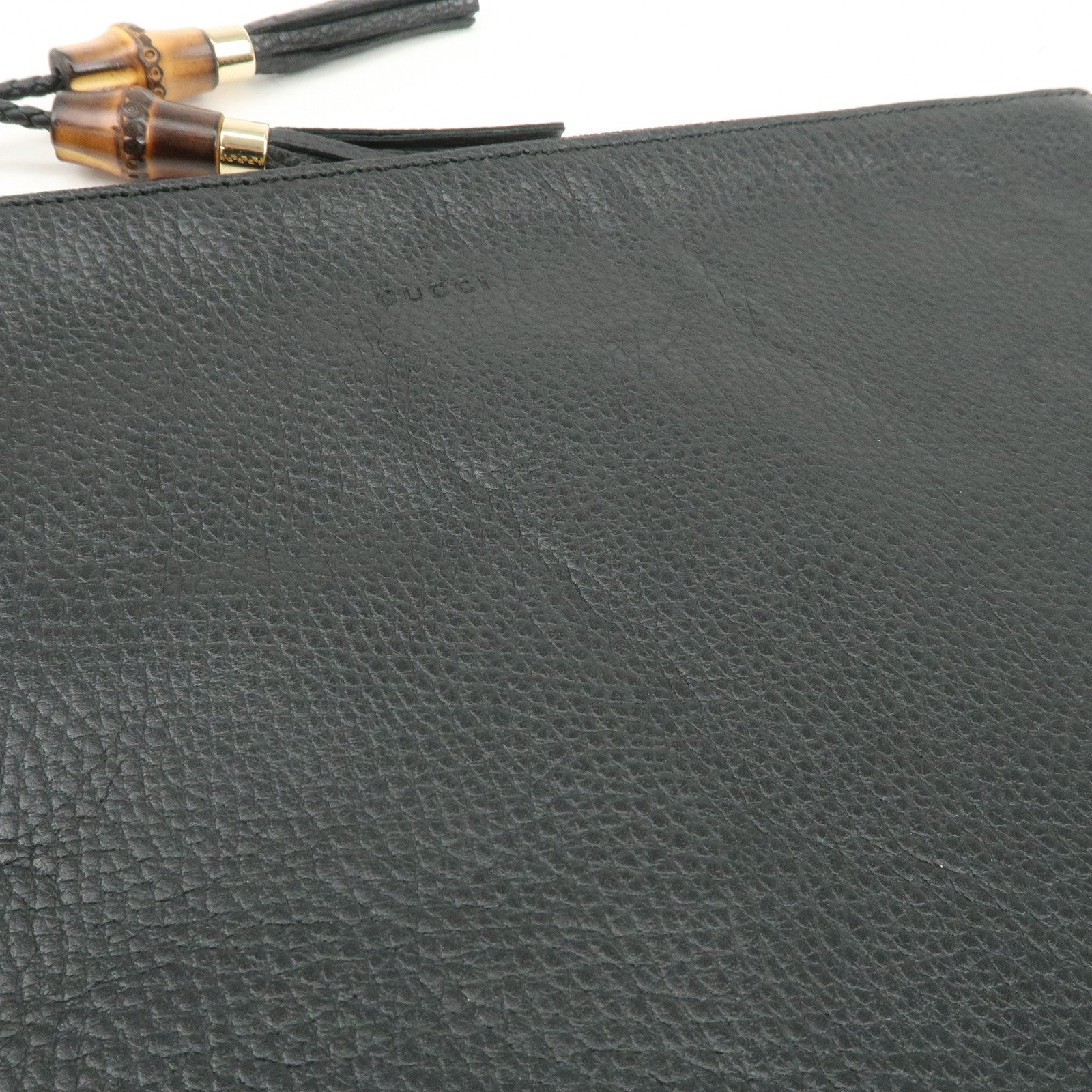 GUCCI Bamboo Leather Clutch Bag Second Bag Black 449653 Used