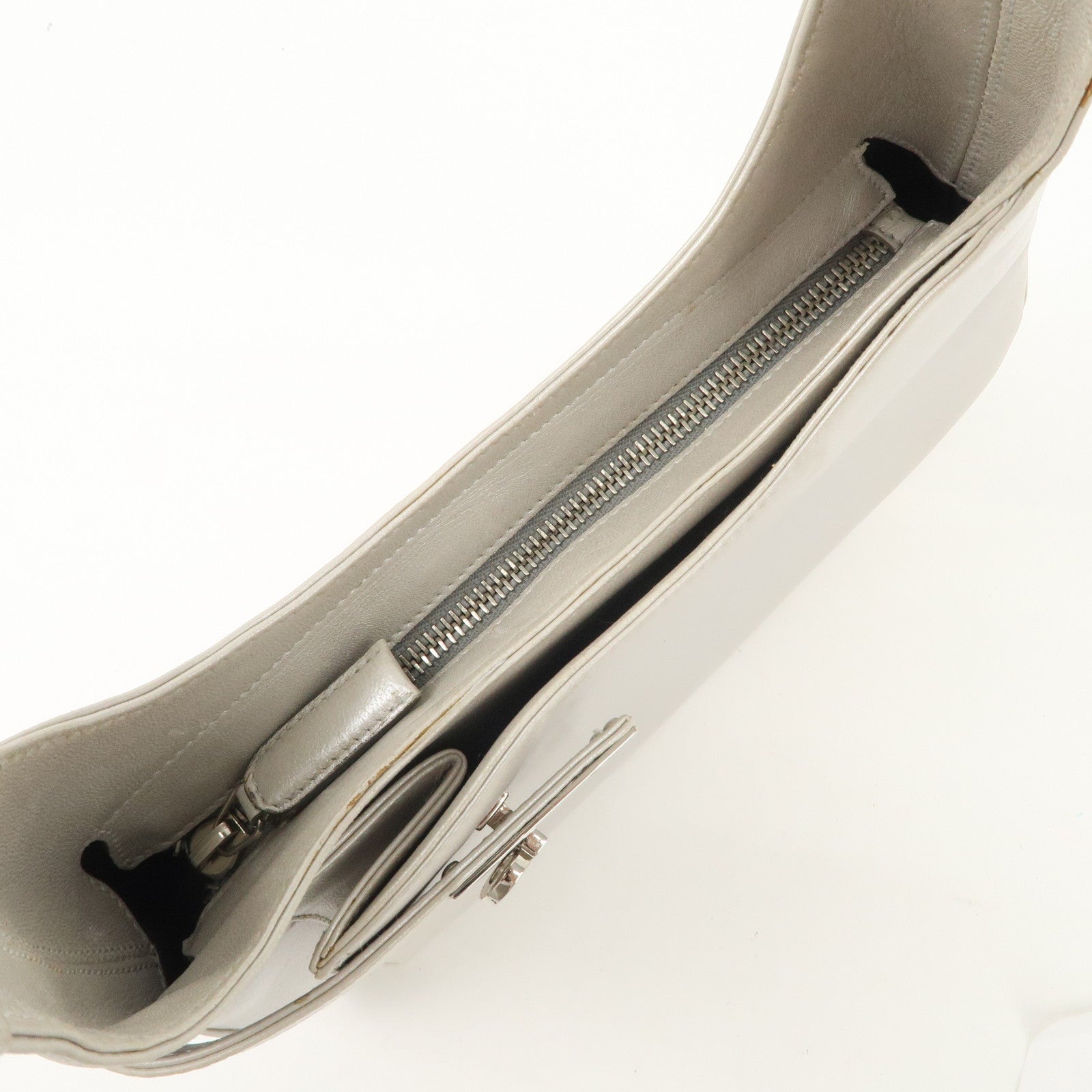 Ferragamo Gancini Leather Shoulder Bag Hand Bag Silver Used