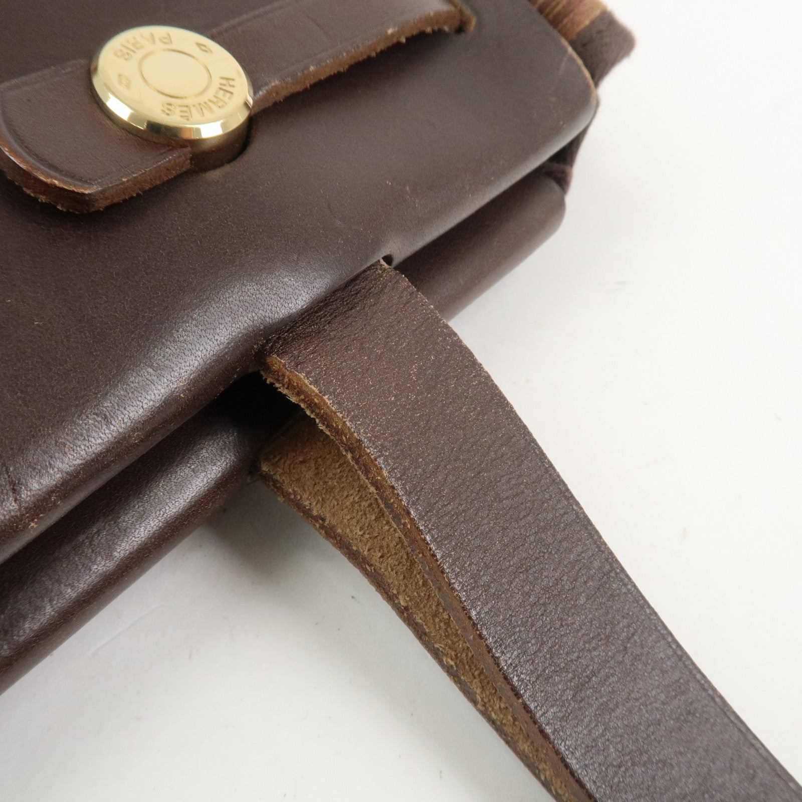 HERMES Cabas PM Airline Toile Officier Leather Shoulder Bag Brown