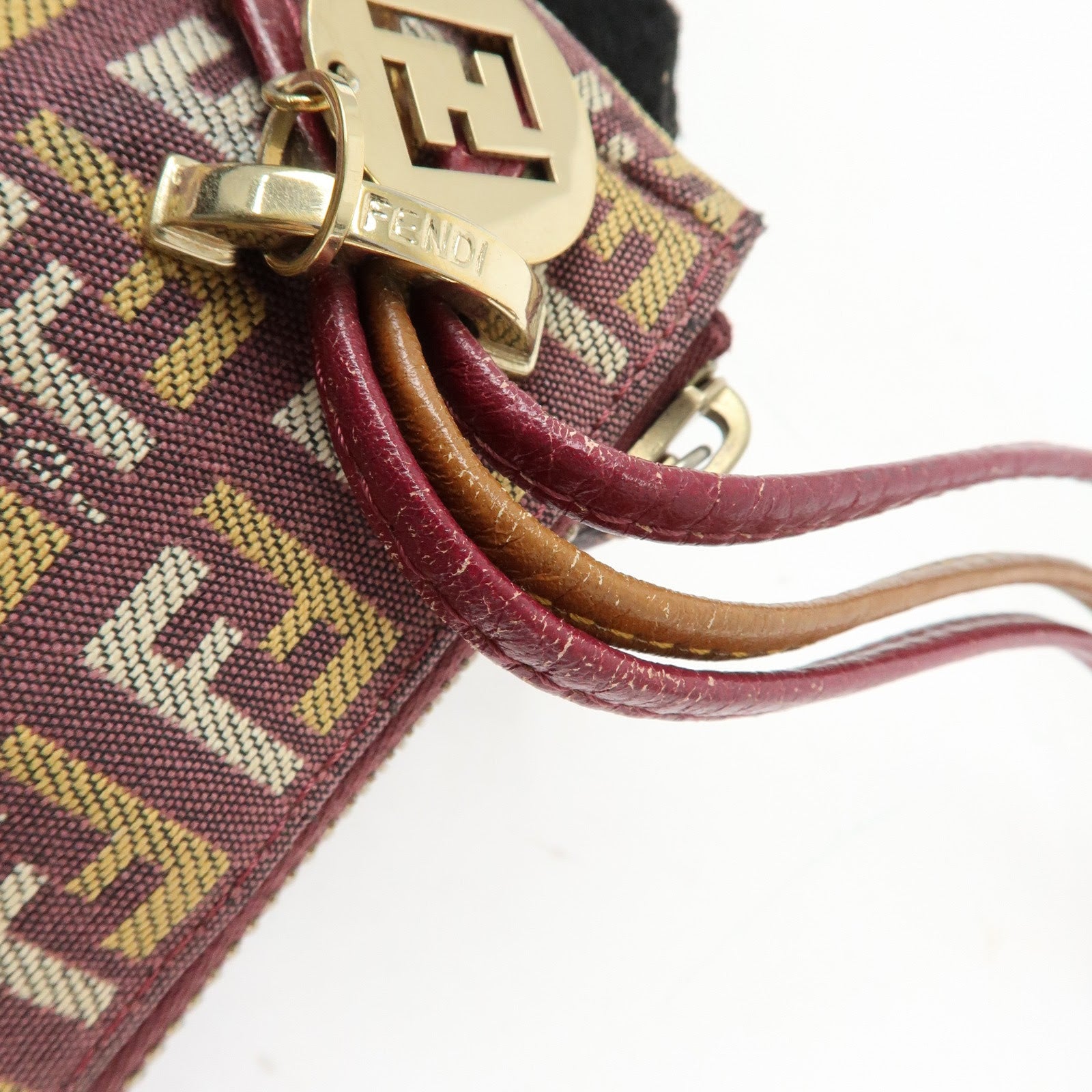 FENDI Zucchino Canvas Leather Hand Bag Pouch Brown 8BR513