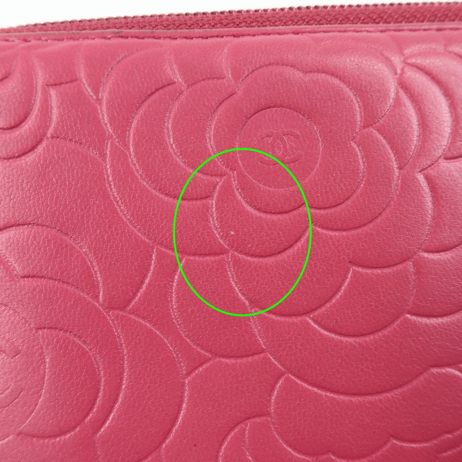 CHANEL Camellia Lamb Skin Round Zippy Wallet Pink A82281