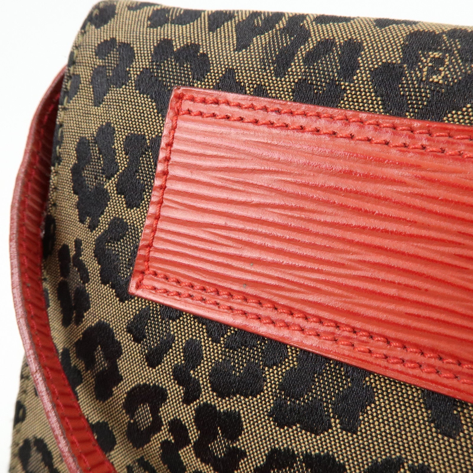 FENDI Leopard Canvas Leather 2Way Shoulder Bag Waist Bag Brown Red