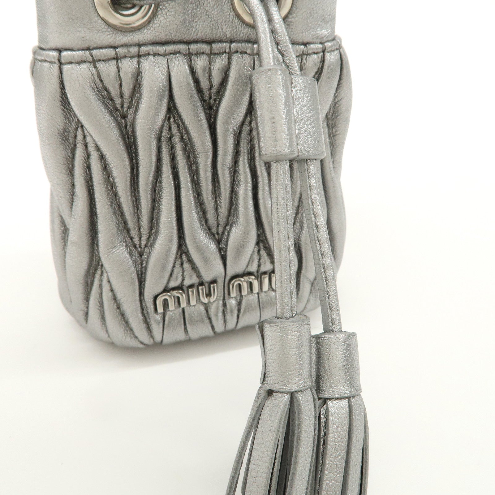 MIU MIU Matelasse Micro Baguette Chain Shoulder Bag Silver 5TT128