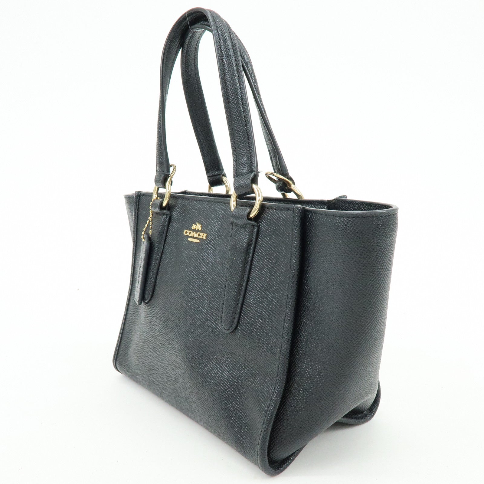 COACH Logo Leather Hand Bag Tote Bag Shouder Bag Black