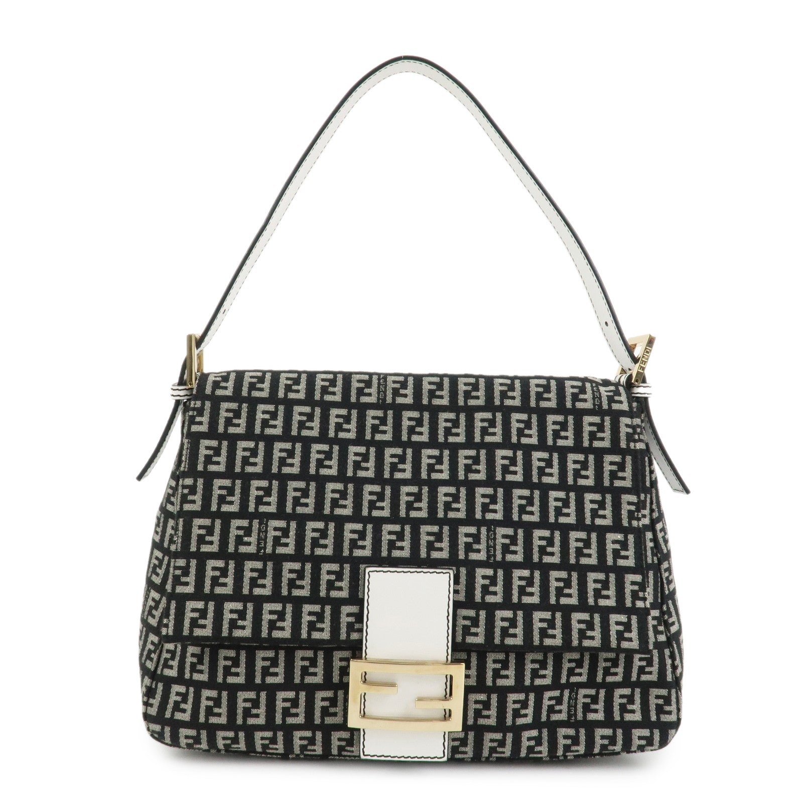 FENDI Mamma Baguette Zucchino Leather Canvas Shoulder Bag 8BR001