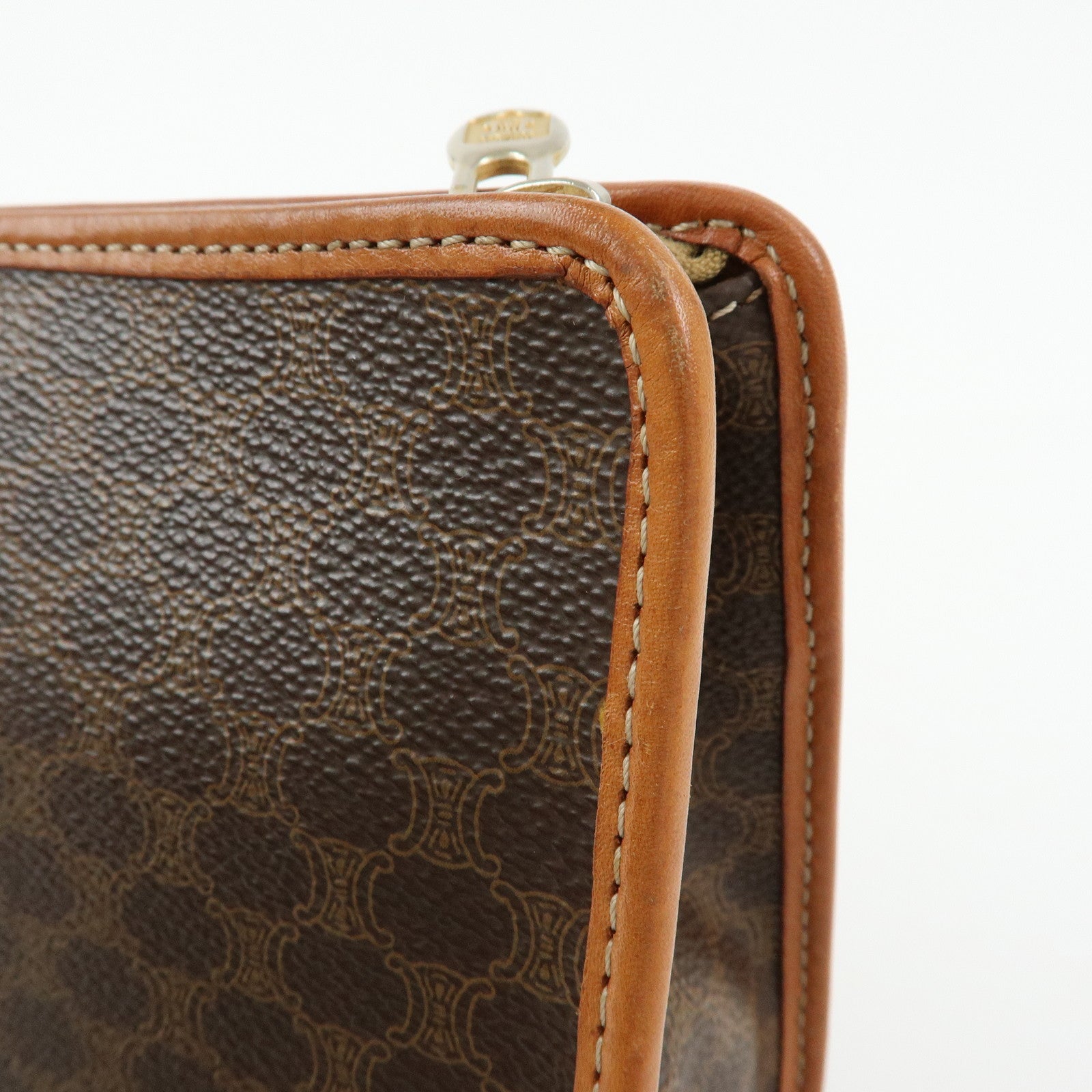 CELINE Macadam PVC Coated Canvas Leather Clutch Bag Pouch Brown