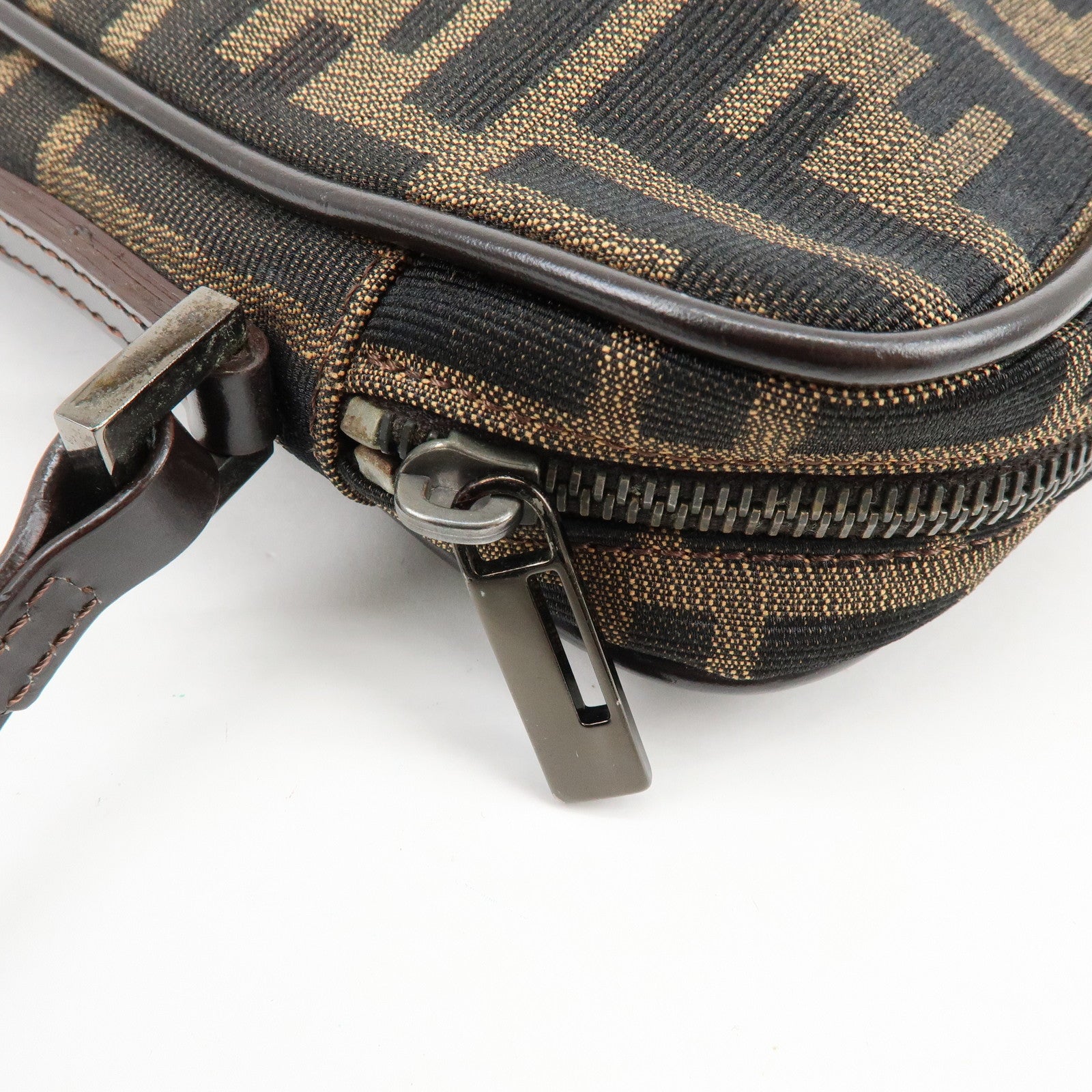 FENDI Zucca Canvas Leather Shoulder Bag Crossbody Bag Brown 8BT053