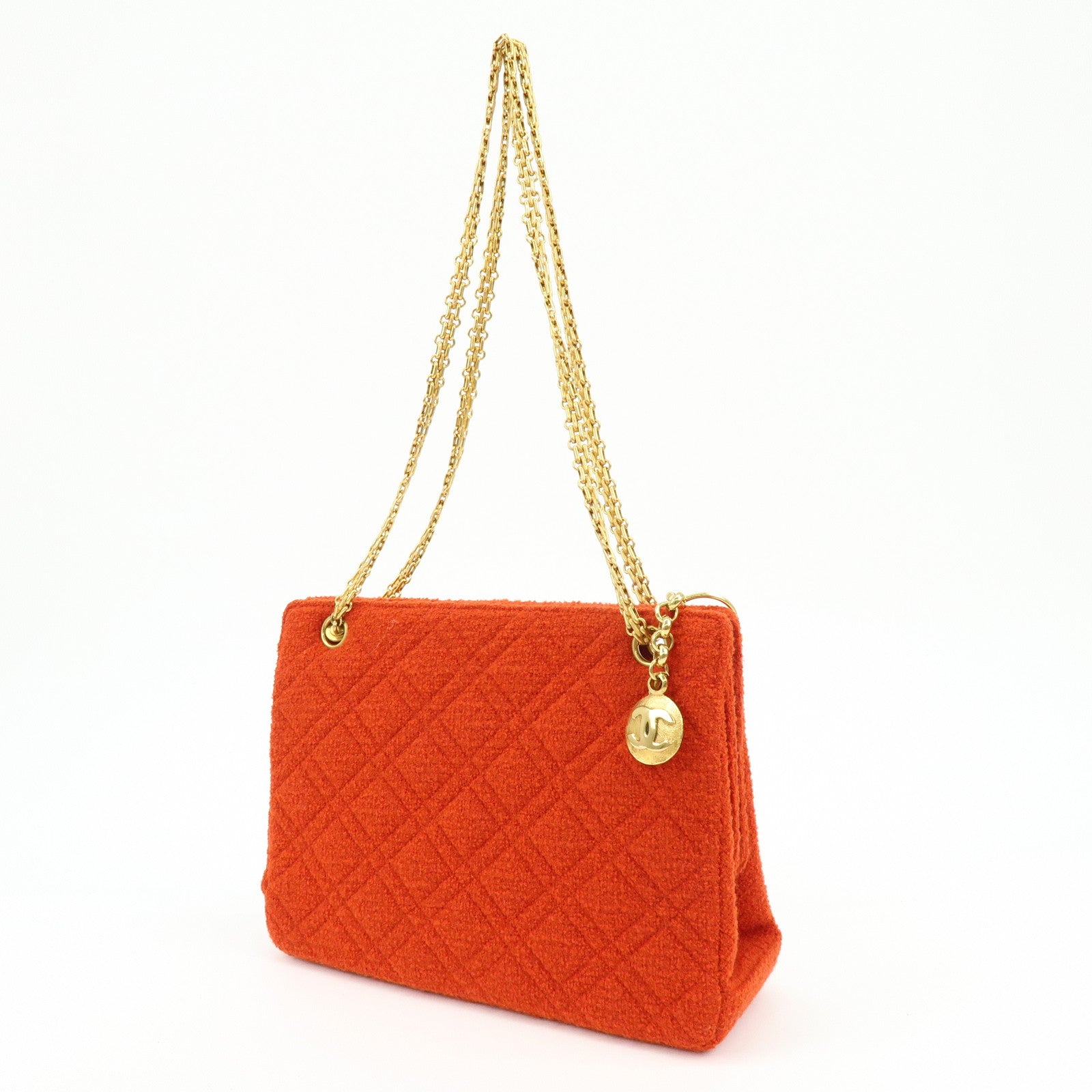 CHANEL COCO Mark Tweed Chain Shoulder Bag Hand Bag Red