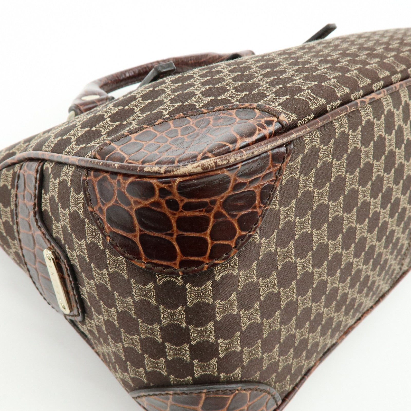 CELINE Macadam Embossed Leather Canvas Boogie Bag Hand Bag Brown