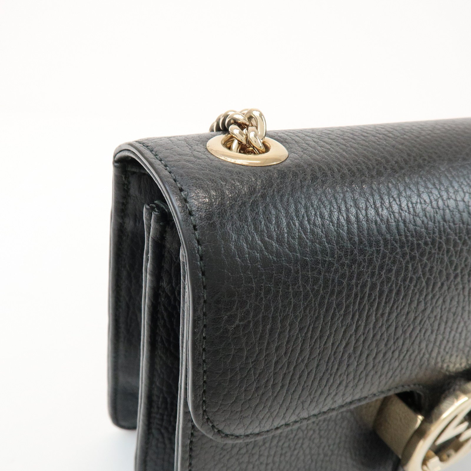 GUCCI Interlocking G Leather Chain Shoulder Hand Bag Black 510304