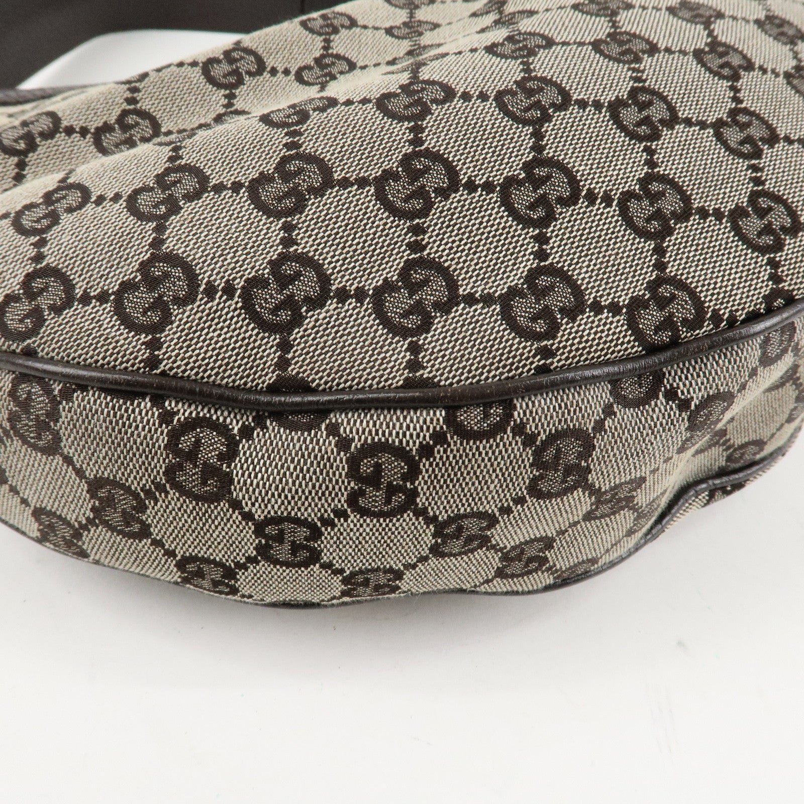 GUCCI GG Canvas Leather Shoulder Bag Hand Bag Brown 257297 Used