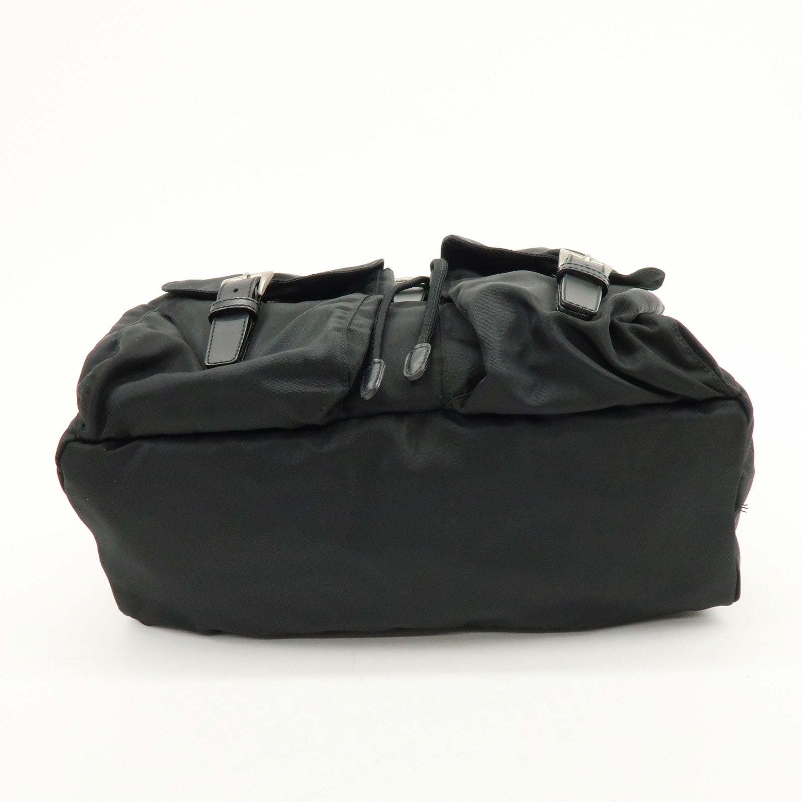PRADA Logo Nylon Leather Back Pack Ruck Sack NERO Black 1BZ677