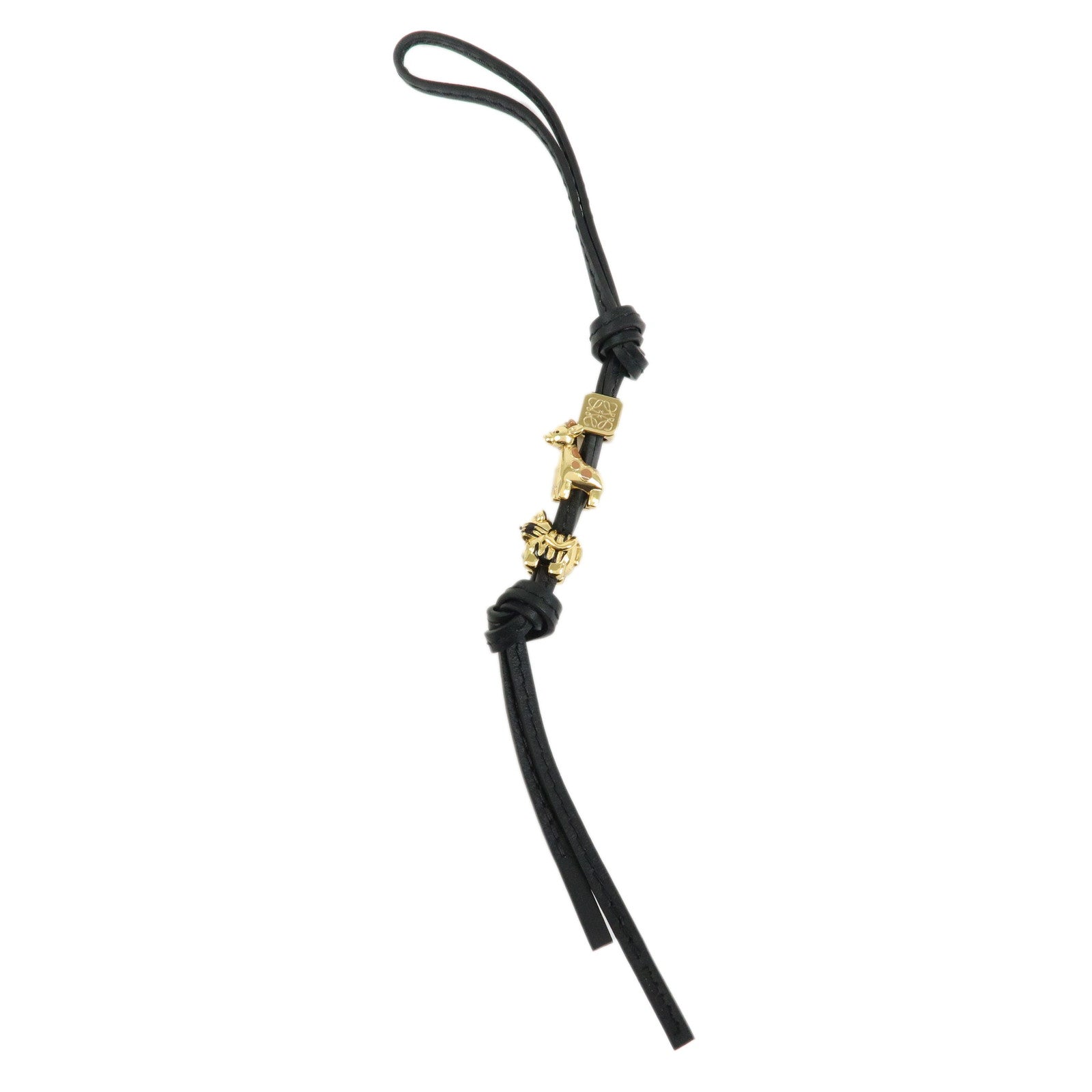 LOEWE Anagram Personalization Metal Leather Bag Charm Black Gold