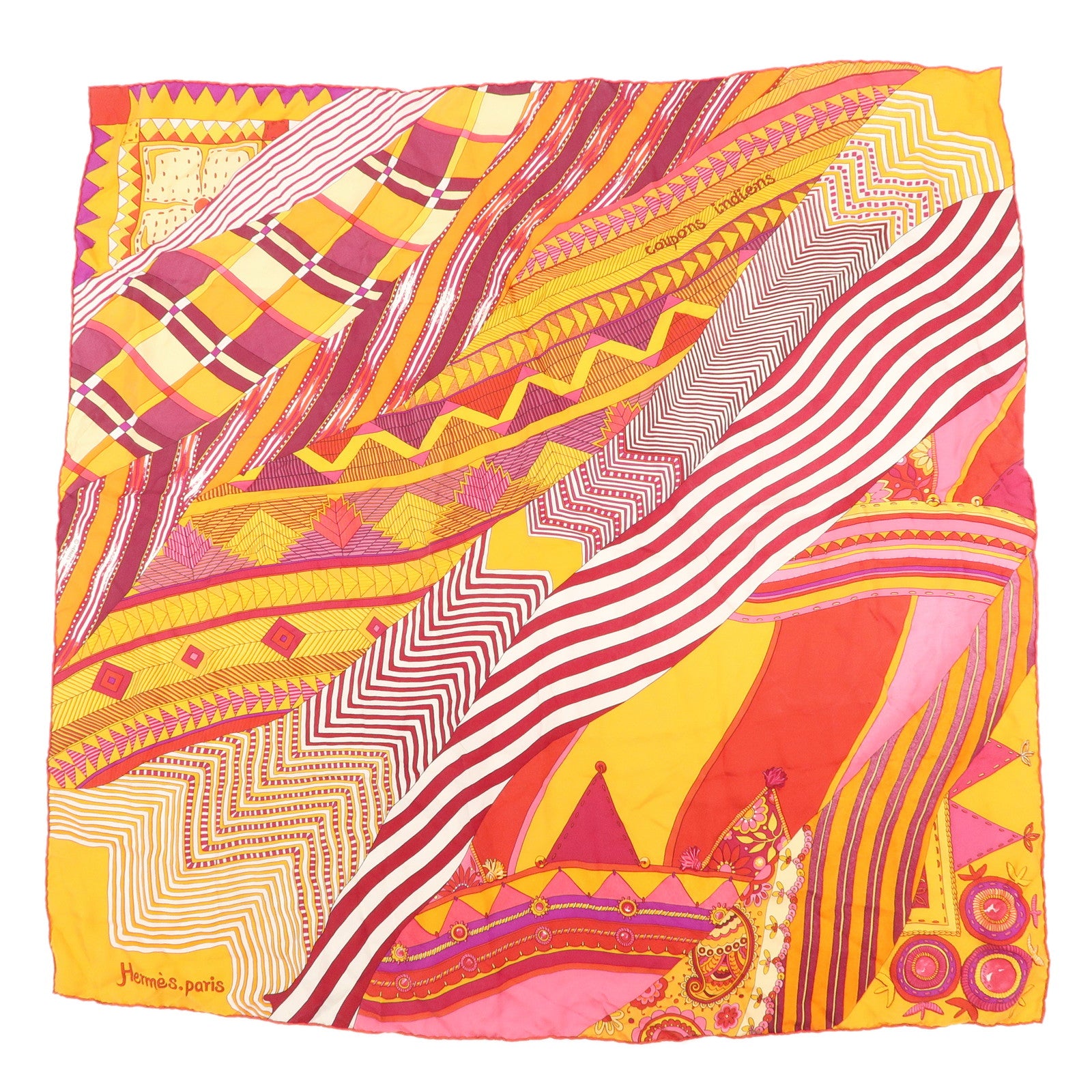 HERMES Carre 90 Silk 100% Scarf COUPONS INDIENS Multicolor Used