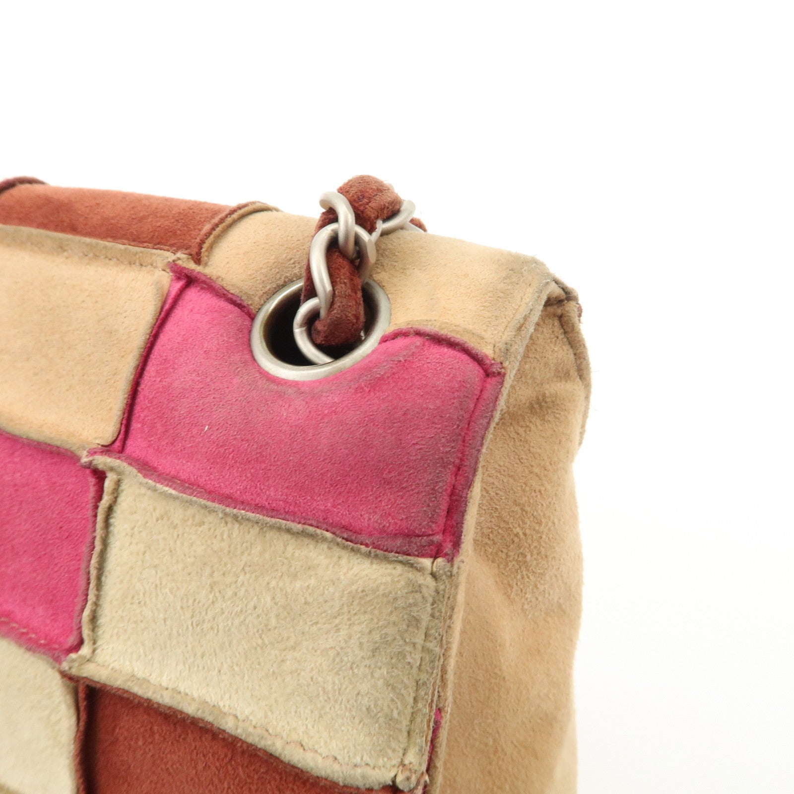 CHANEL 2.55 Suede Patchwork Chain Shoulder Bag Multicolor A14528 Used