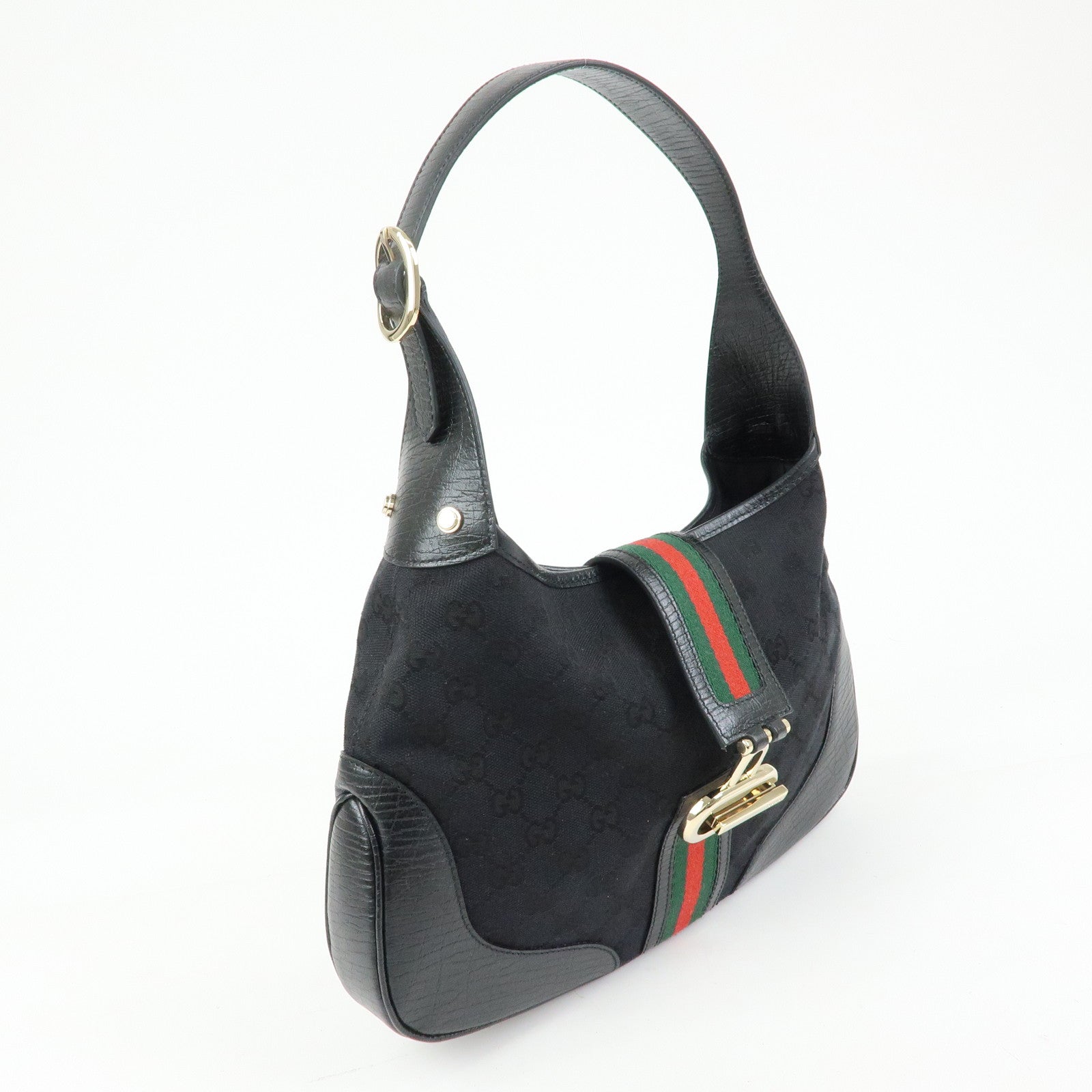GUCCI Sherry GG Canvas Leather Shoulder Bag Hand Bag Black 130779
