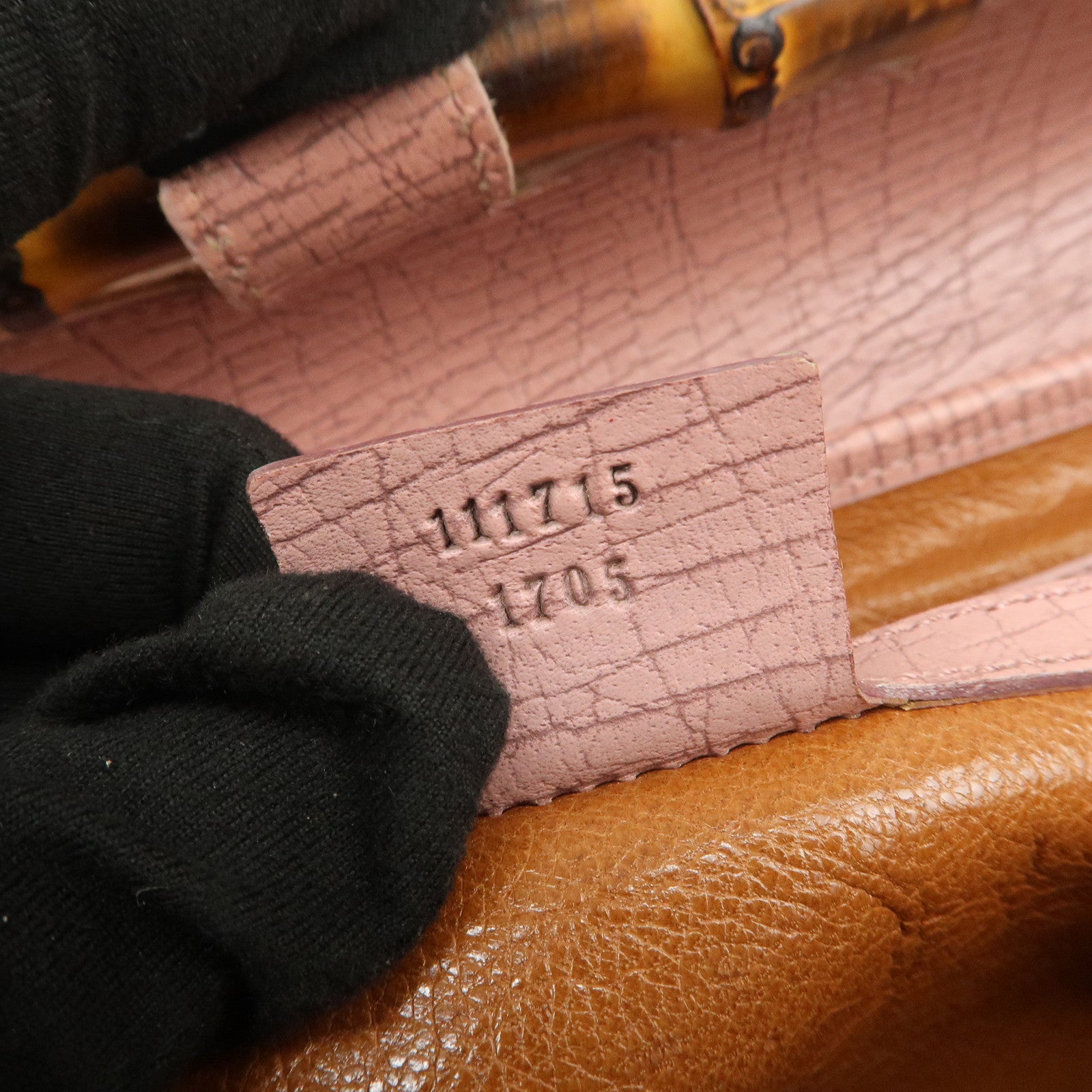 GUCCI Bamboo Embossed Leather Shoulder Bag Hand Bag Pink 111715