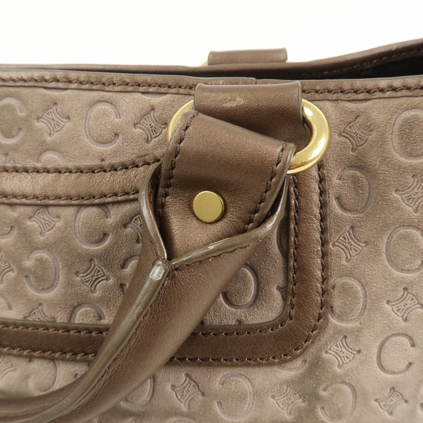 CELINE C Macadam Suede Leather Boogie Bag Hand Bag Beige Brown