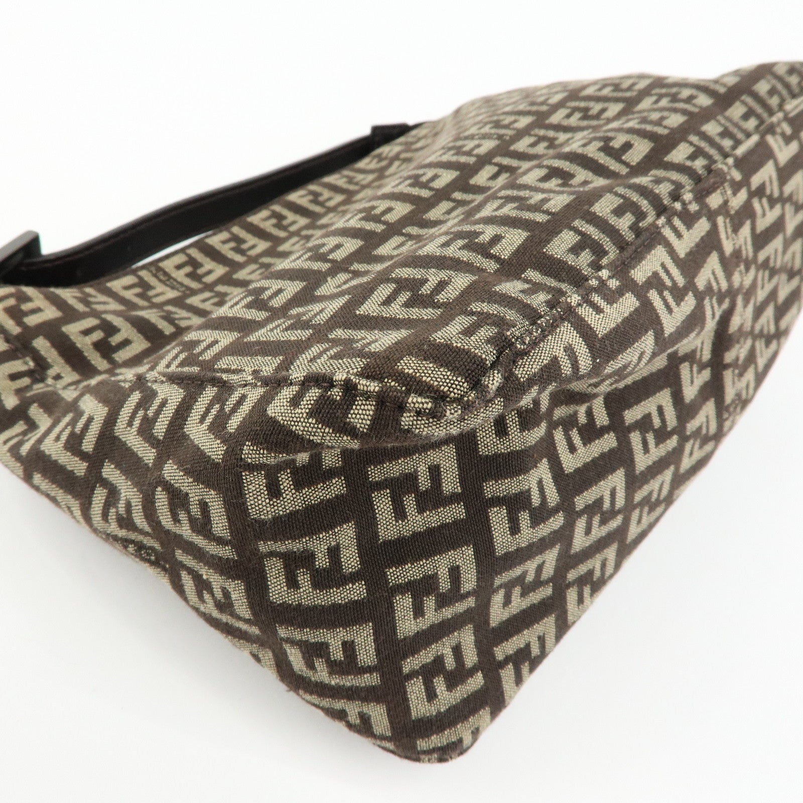 FENDI Zucchino Canvas Leather Hand Bag Pouch Brown 8N0005