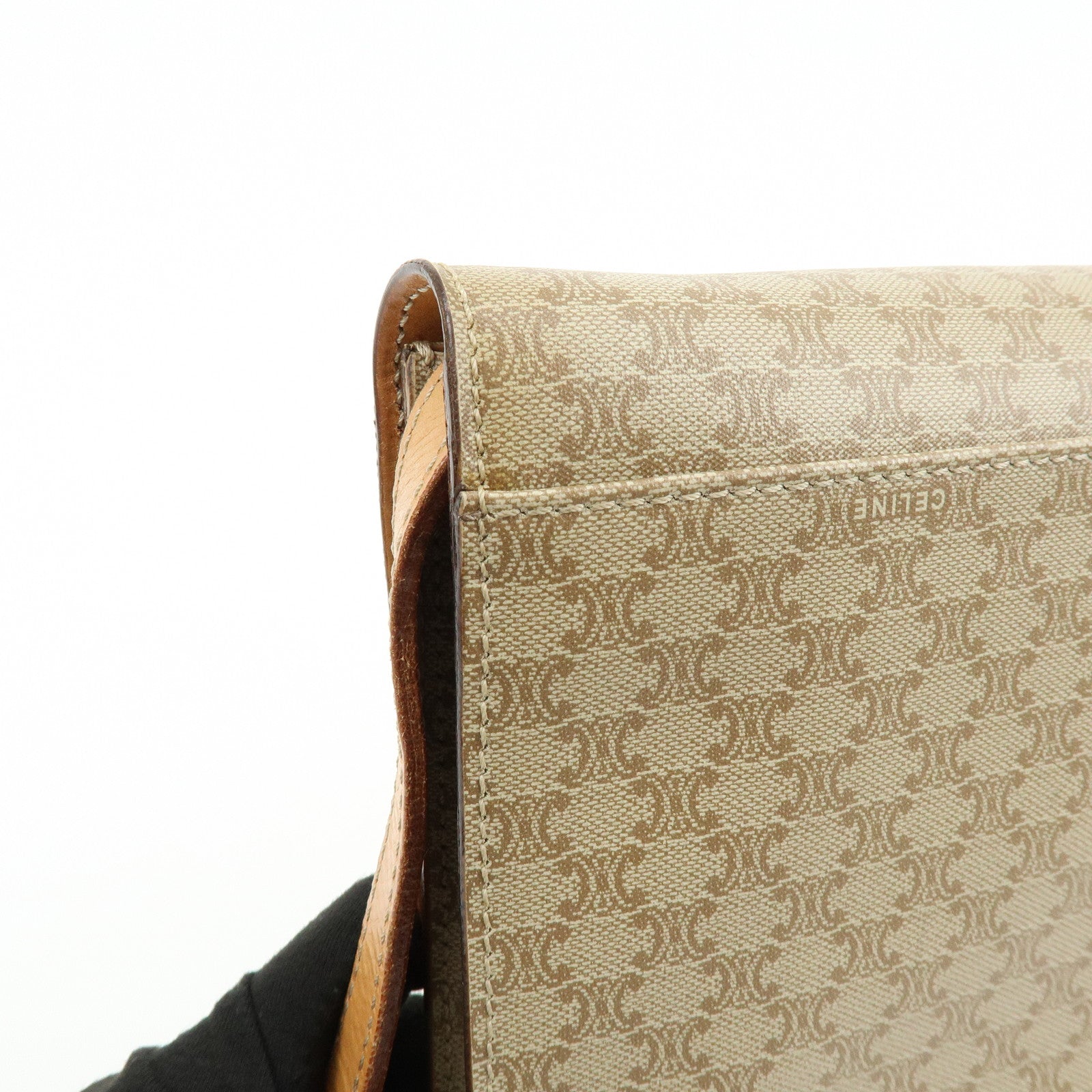 CELINE Macadam PVC Leather Shoulder Bag Clutch Bag Beige