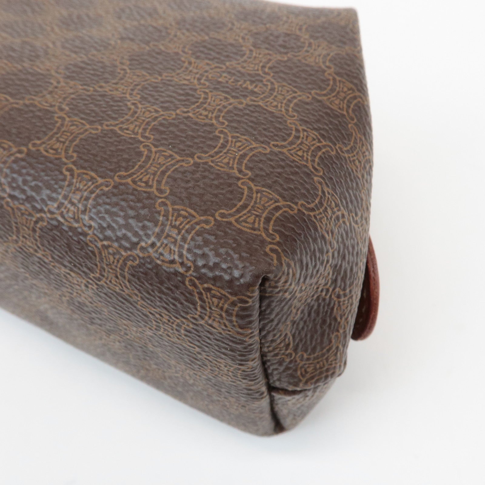CELINE Macadam PVC Leather Canvas Pouch Brown Gold Hardware