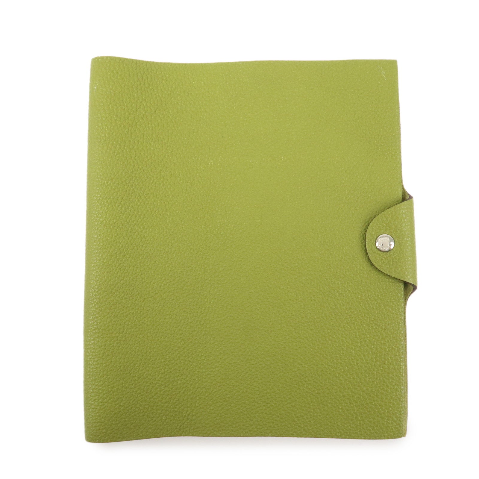 HERMES Ulysse MM Leather Notebook Cover Agenda L Stamped Green