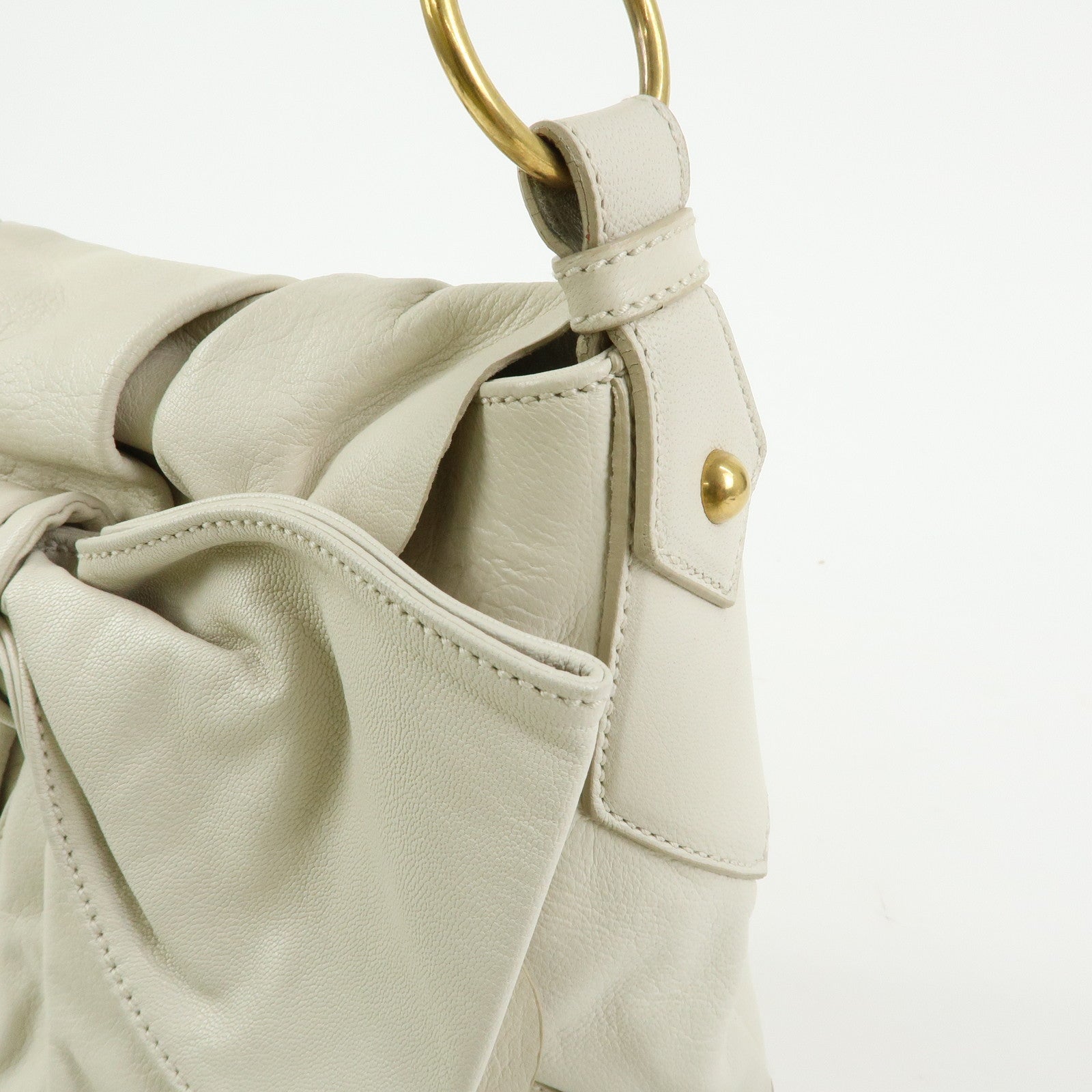 SAINT LAURENT PARIS YSL Ribbon Leather Shoulder Bag Ivory 151216