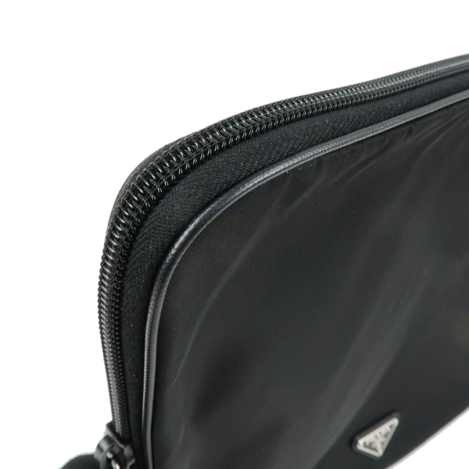 PRADA Triangle Logo Tessuto Nylon Leather Clutch Bag Black 04MA795