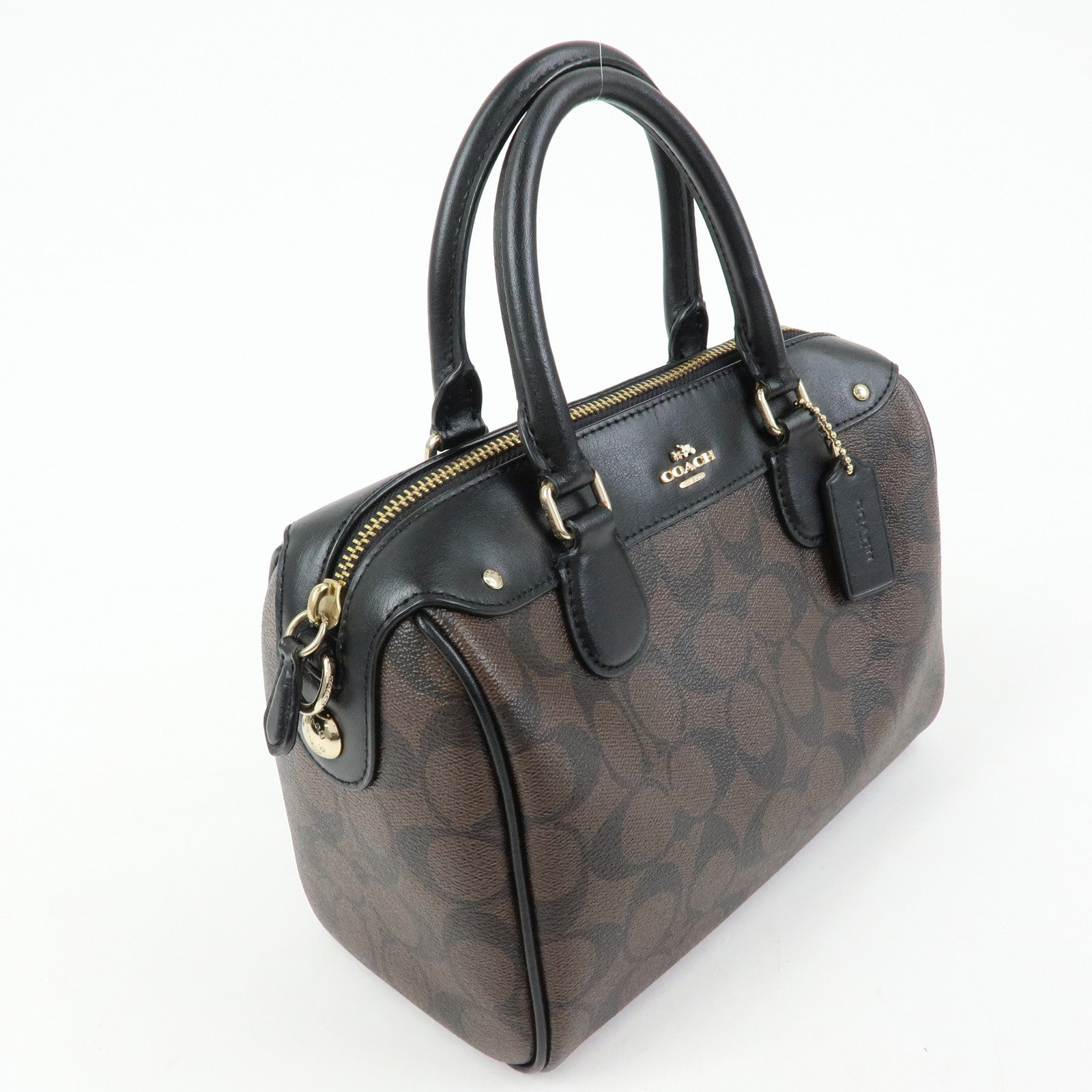 COACH Signature PVC Leather 2Way Shoulder Bag Hand Bag Dark Brown