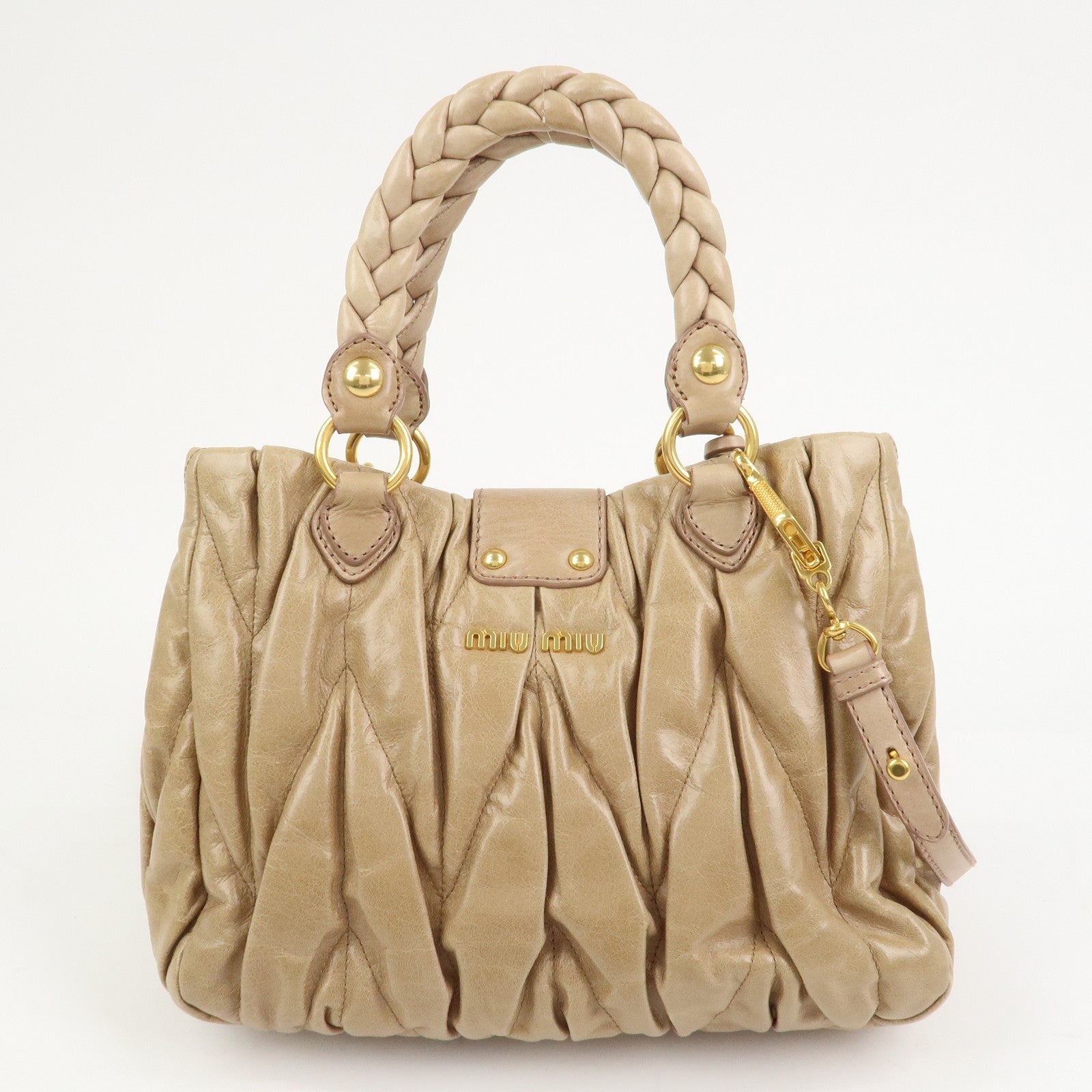 MIU MIU Matelasse Leather 2Way Bag Hand Bag Shoulder Bag Beige