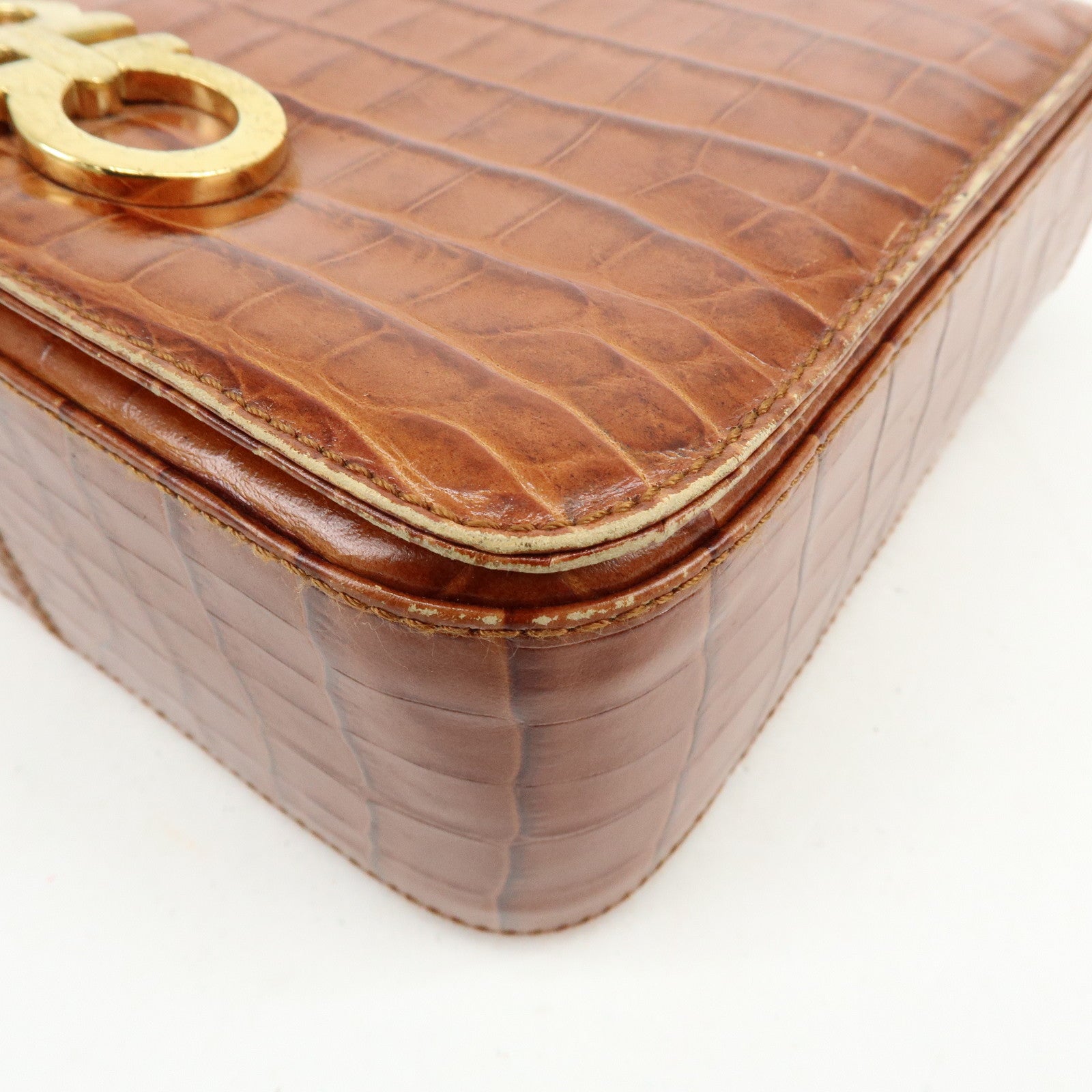 Ferragamo Gancini Embossed Leather Shoulder Crossbody Bag Brown