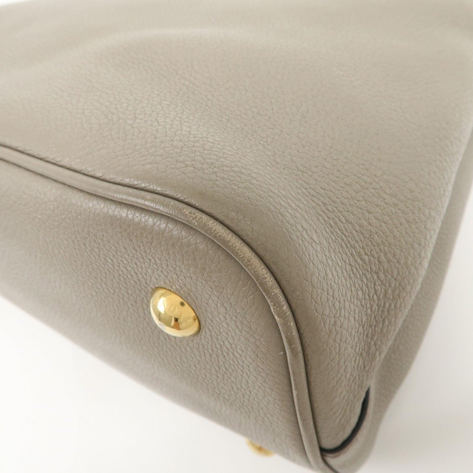 PRADA Logo Leather 2Way Bag Hand Bag Shoulder Bag Gray 1BA058