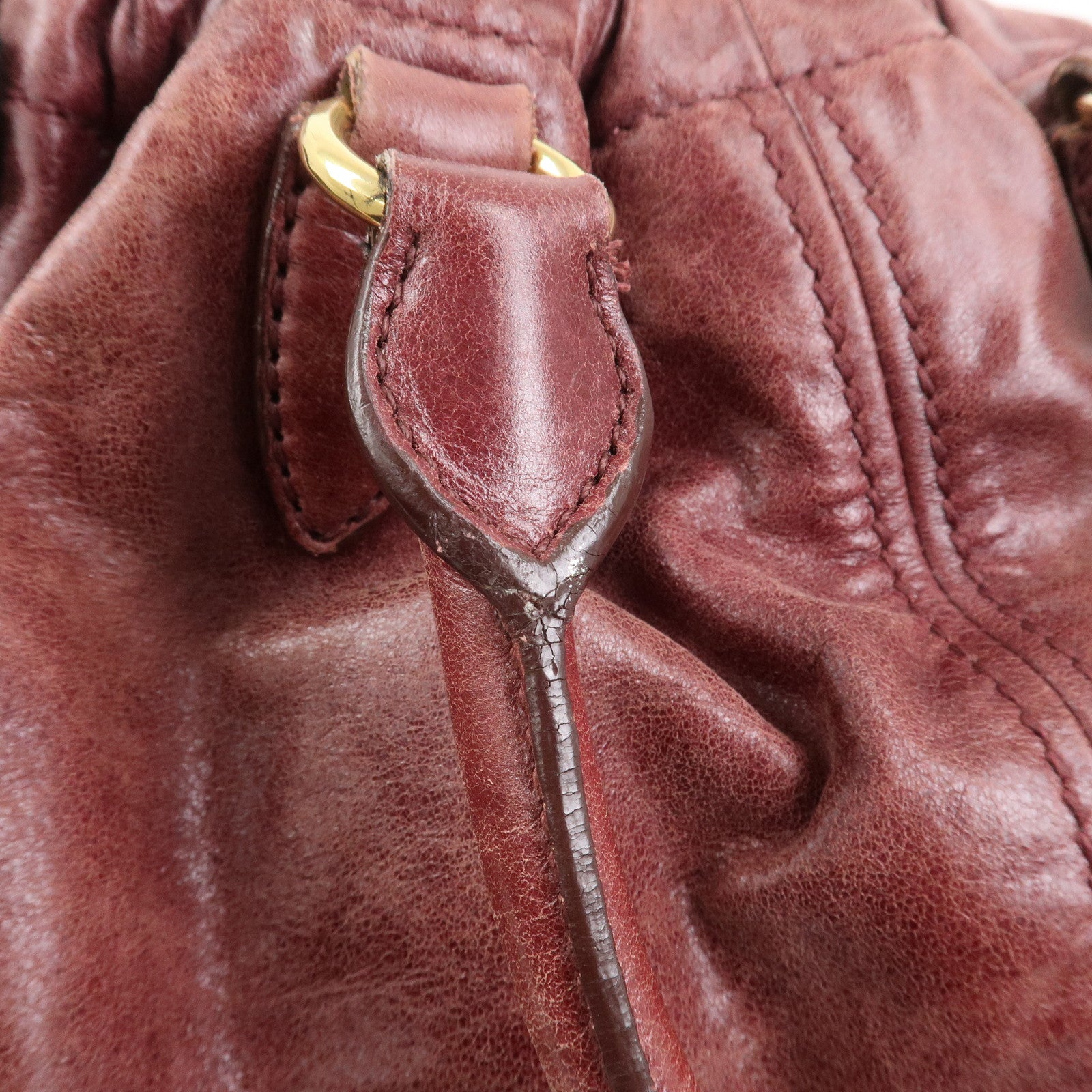 MIU MIU Logo Leather 2Way Bag Hand Bag Shoulder Bag Bordeaux