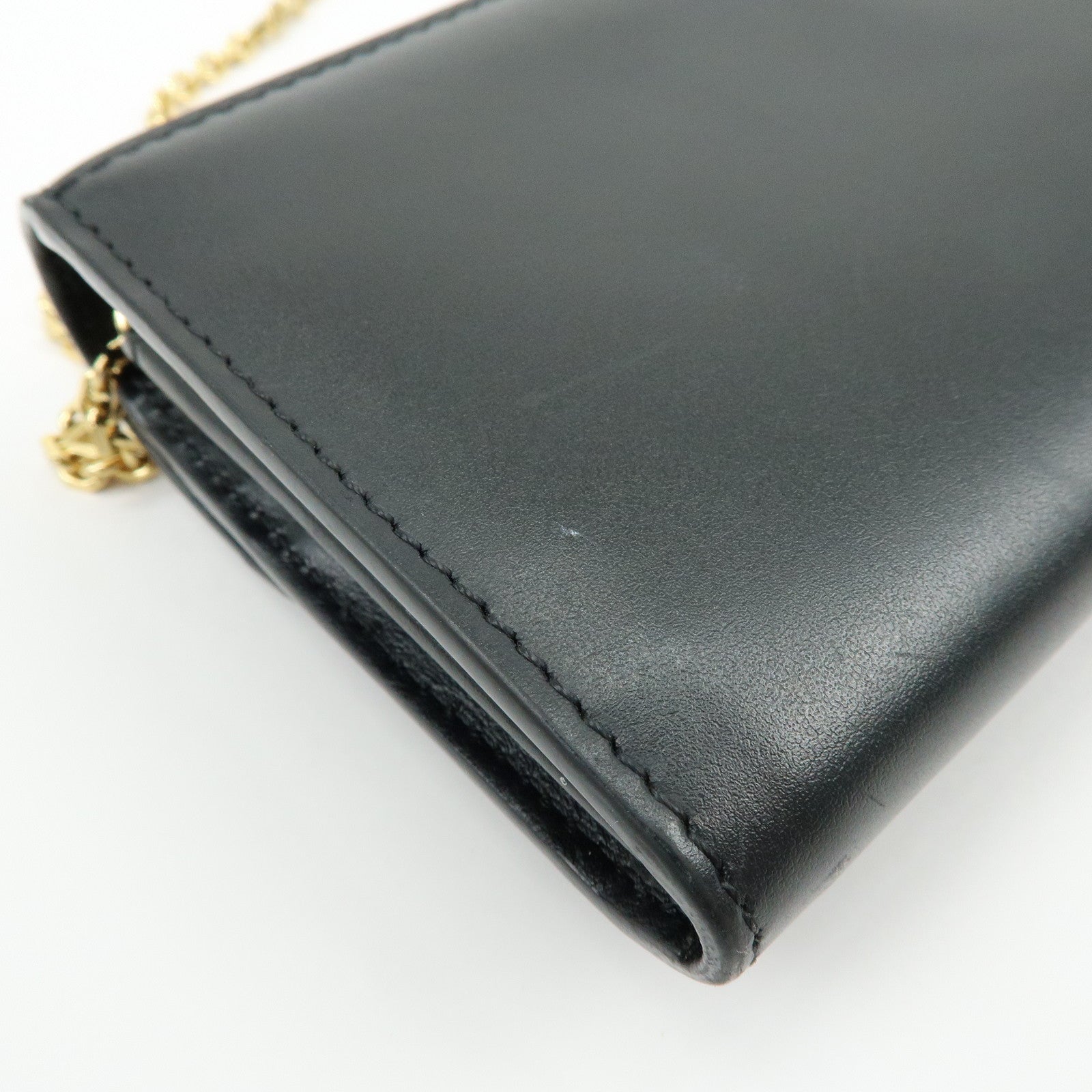 FENDI Leather Chain Wallet WOC Black 8M0365