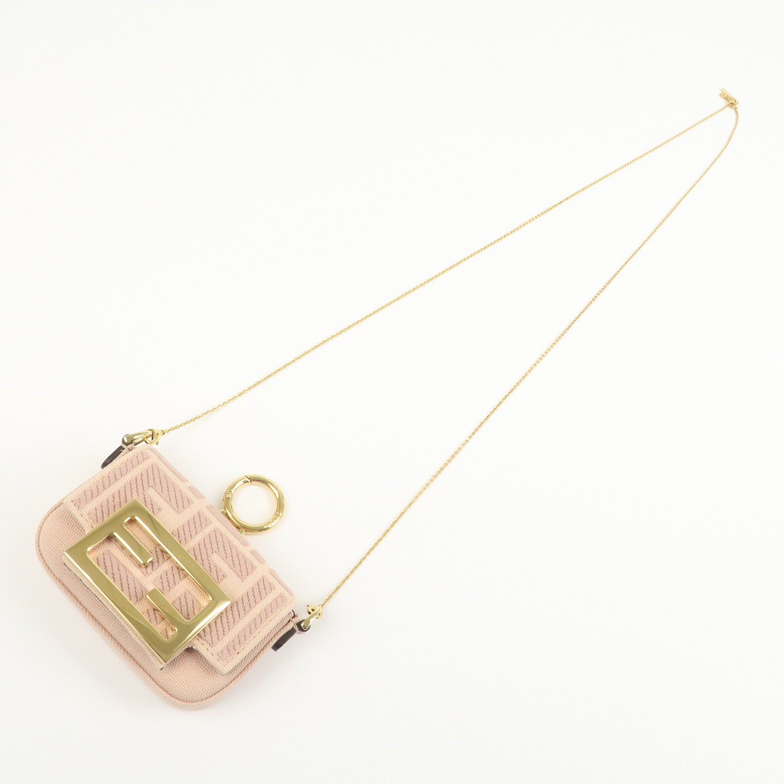 FENDI Zucca Nano Baguette Canvas Leather Chain Shoulder Bag 7AS045