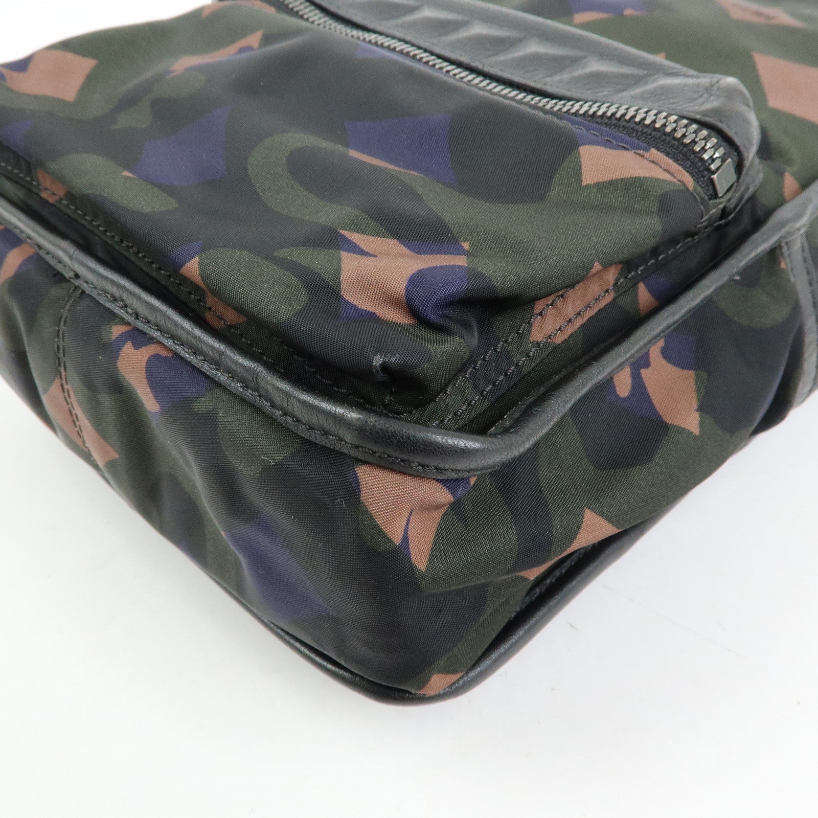 MCM Logo Nylon Leather Cross Body Bag Shoulder Bag Dark Green Black