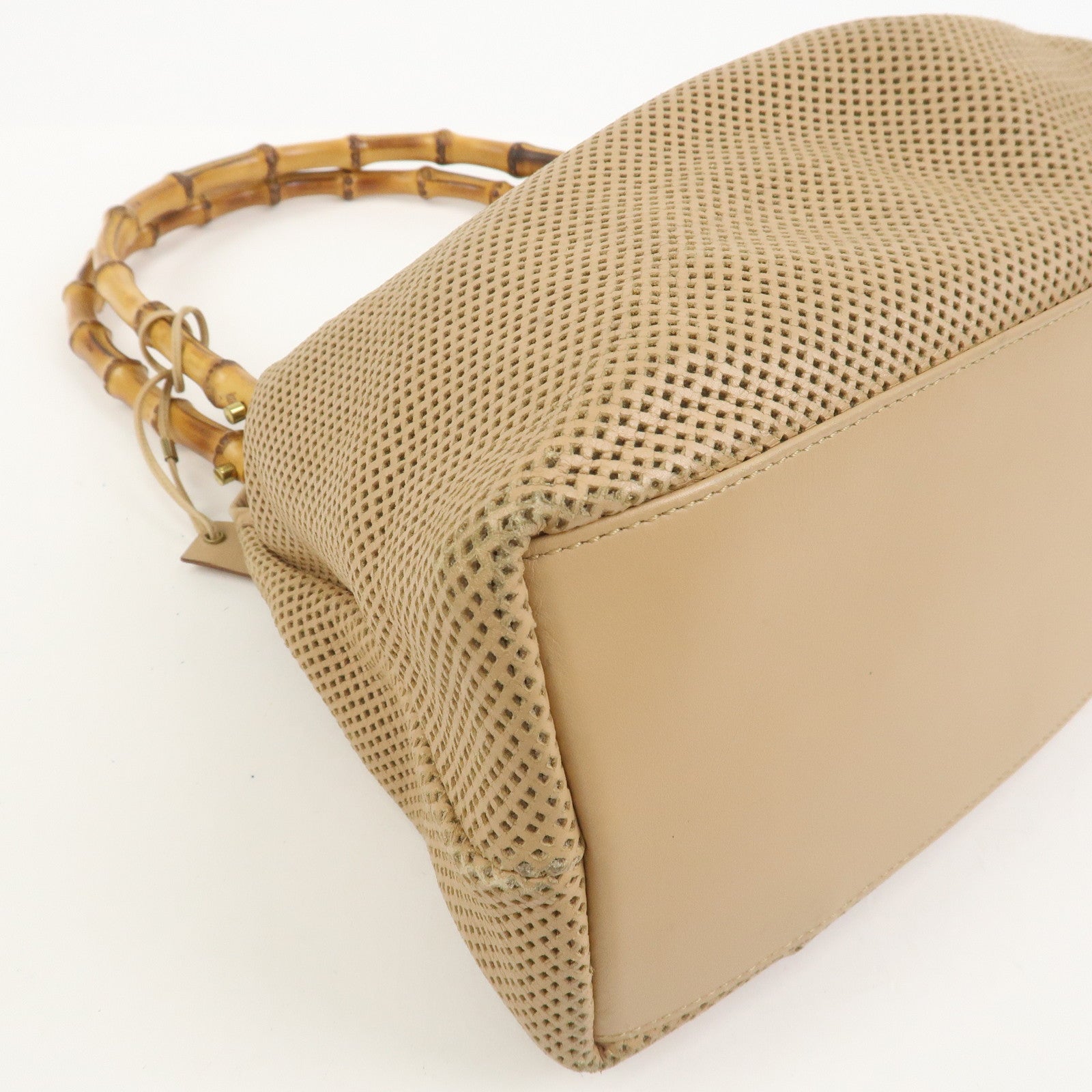 GUCCI Bamboo Leather Shoulder Bag Hand Bag Beige 92708