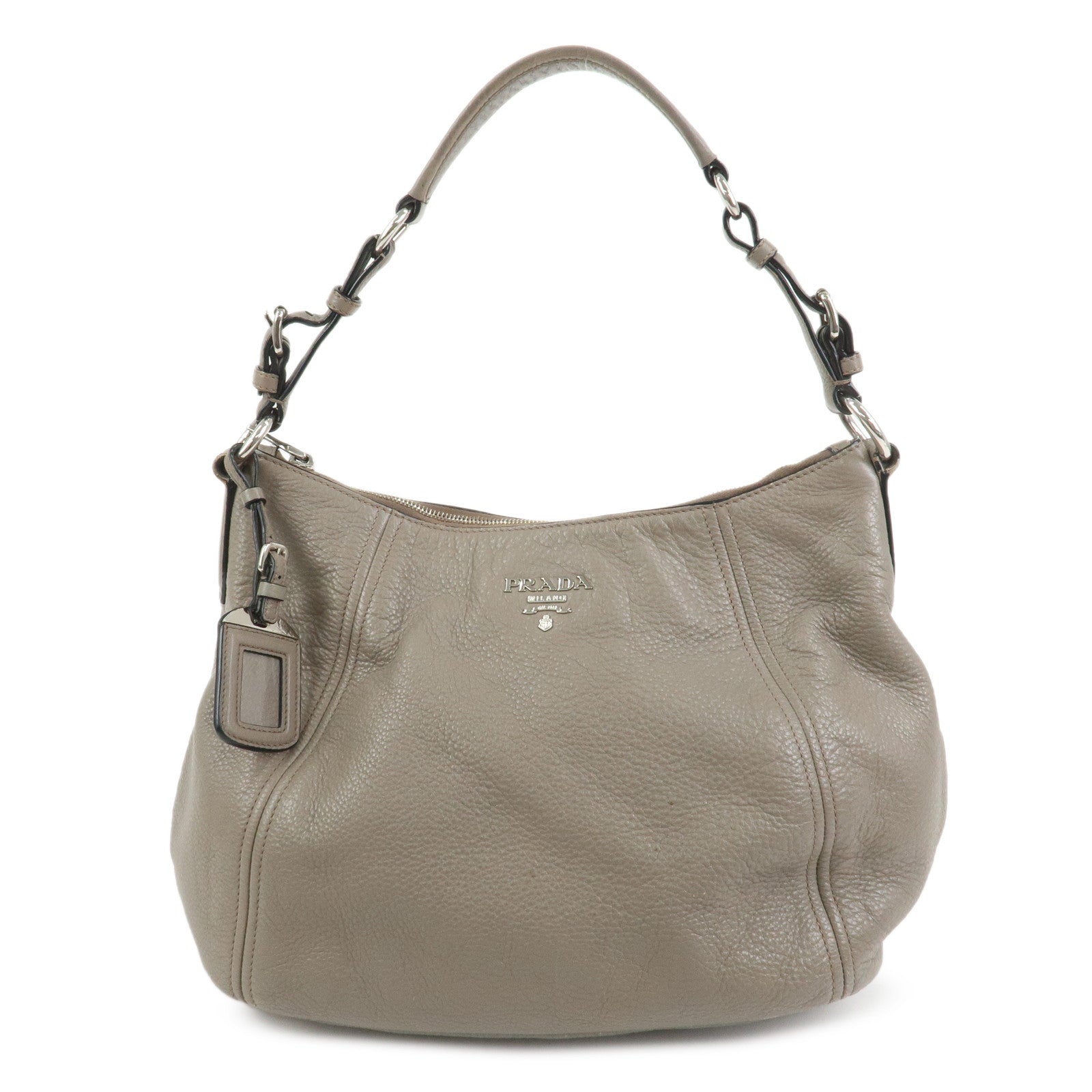 PRADA Leather Shoulder Bag Hand Bag Gray BR5096