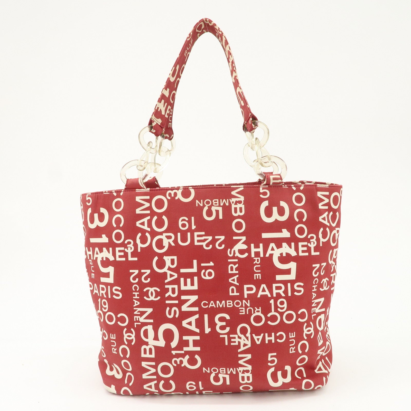 CHANEL By Sea Line Canvas Tote Bag Red Ivory A18302 Used